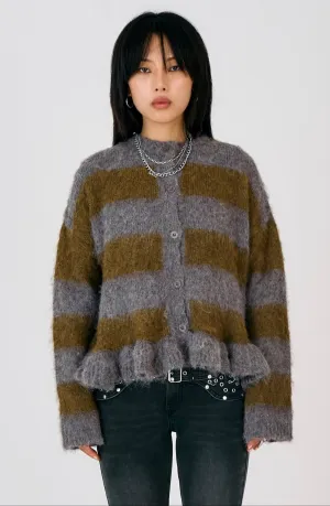 Heather Grunge Stripe Knit Cardigan Abrasion Resistant Yarn