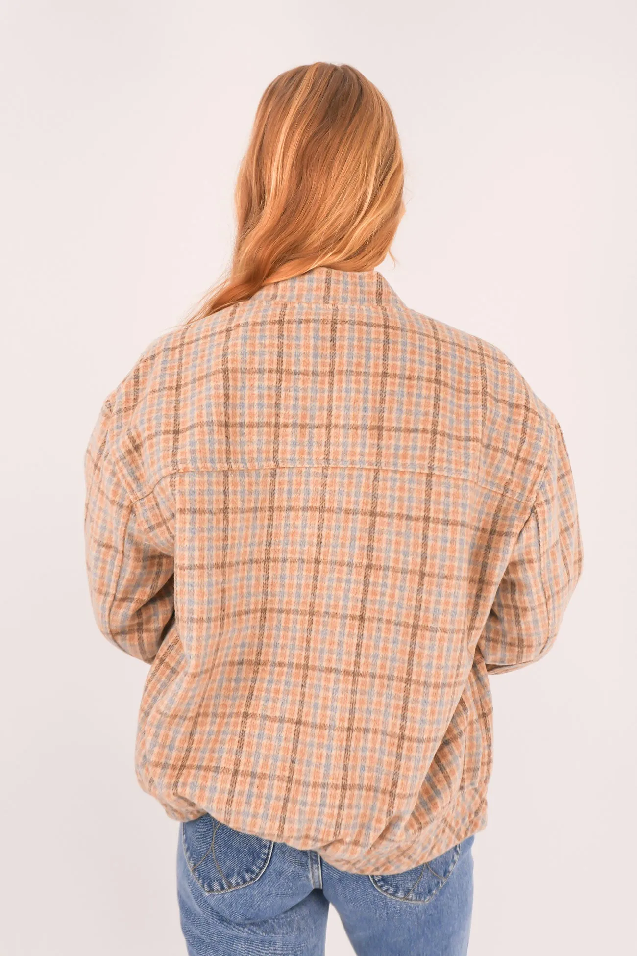 Interchangeable Liners Matte Surface Texture Luca Oversized Check Bomber Jacket Blue