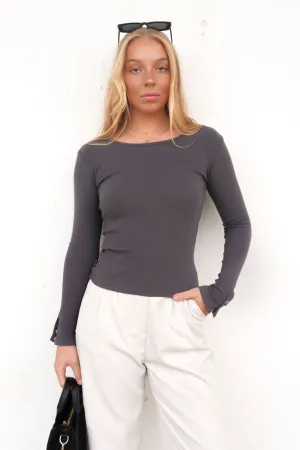 Jordyn Rib Long Sleeve Charcoal Easy Wash LightweightInsulation