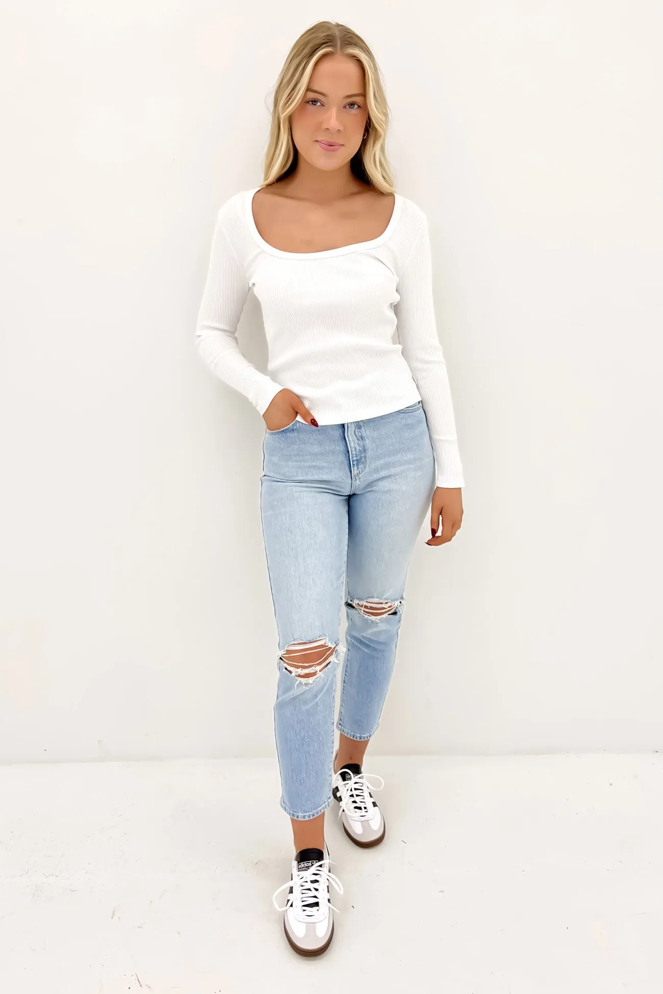 Hazel Long Sleeve White High-Waisted Pants AbrasionResistant