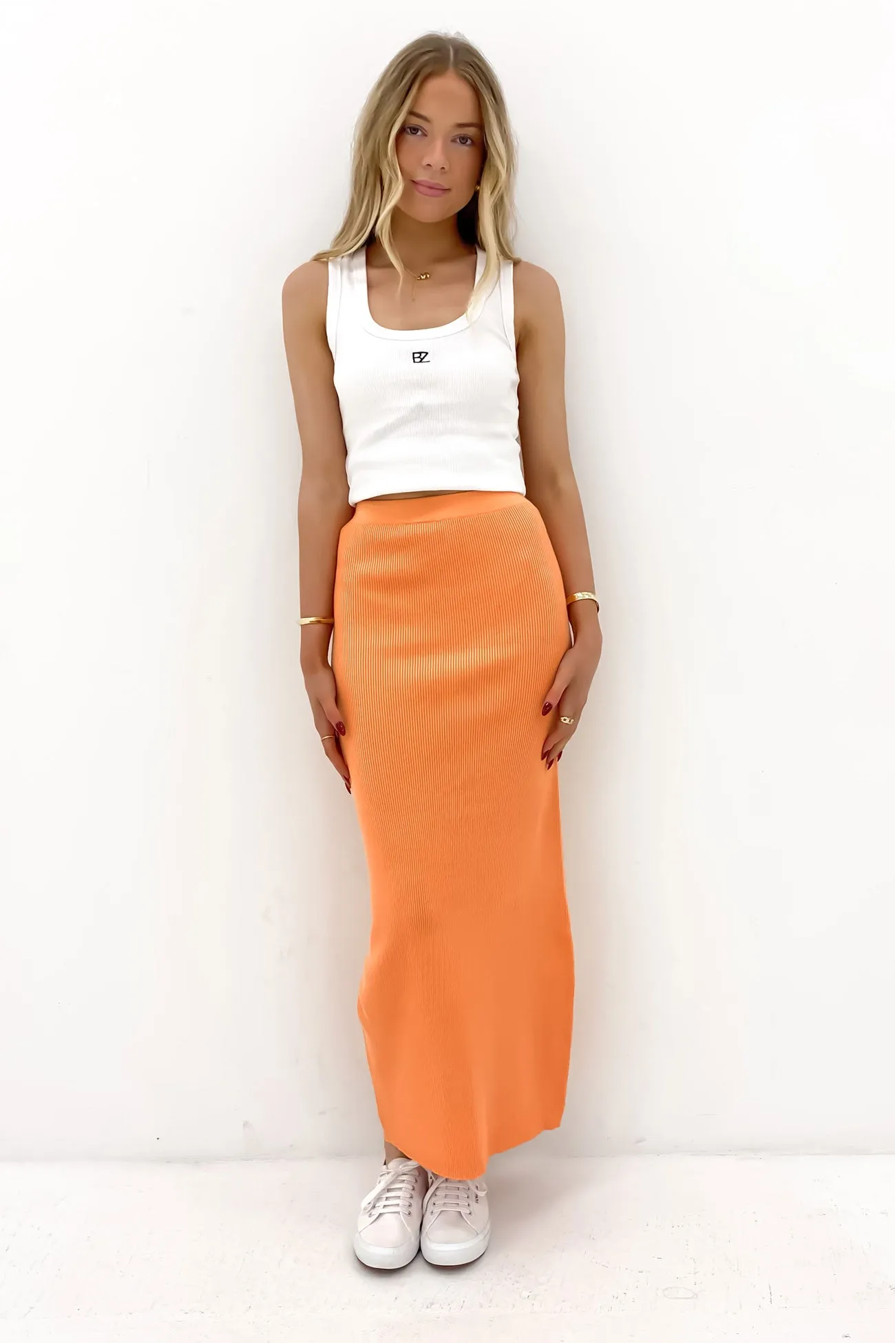 Heat Dissipating Fabric Soft Tones Henley Knit Skirt Orange