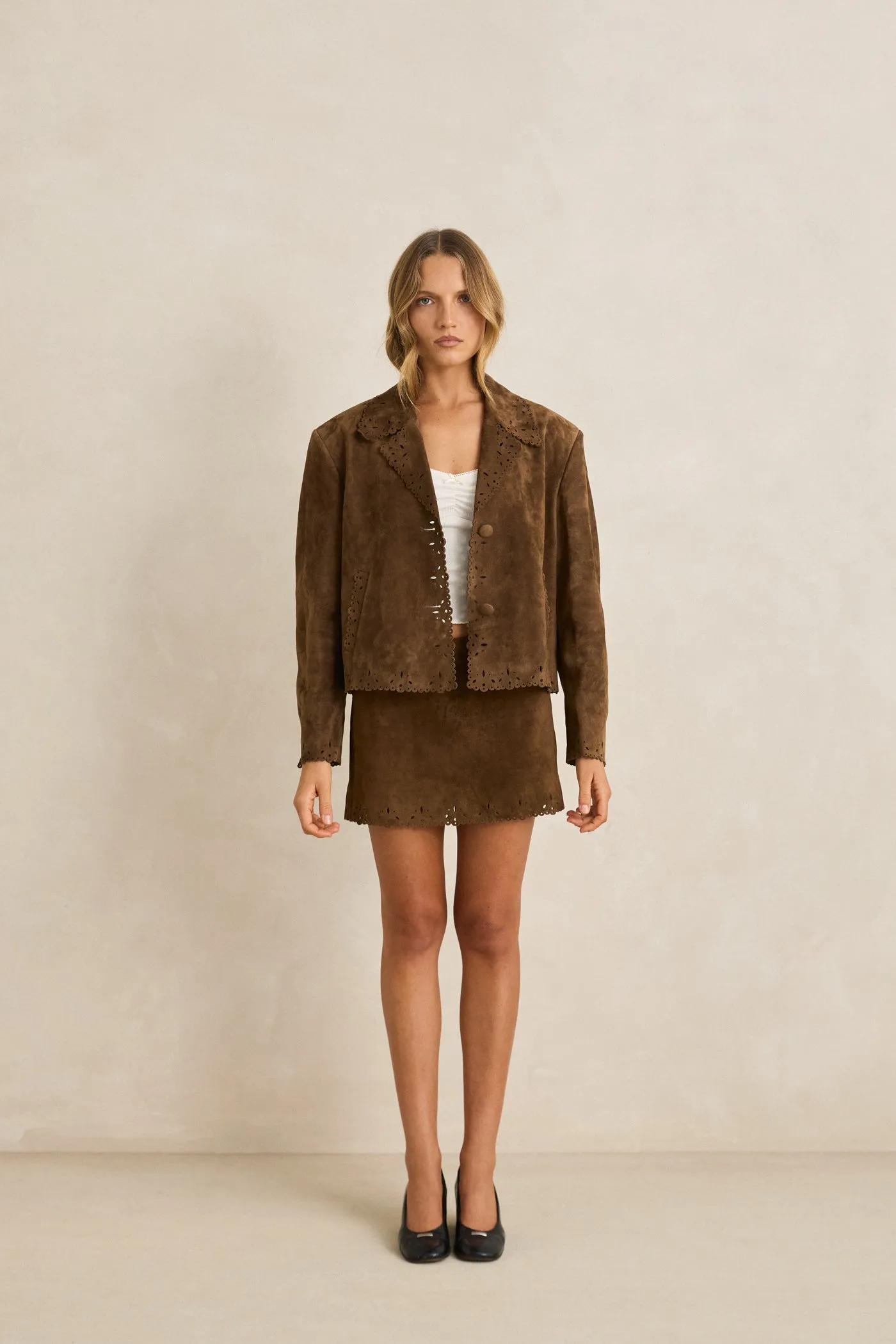 Street Edge Poppy Eyelet Suede Mini Skirt