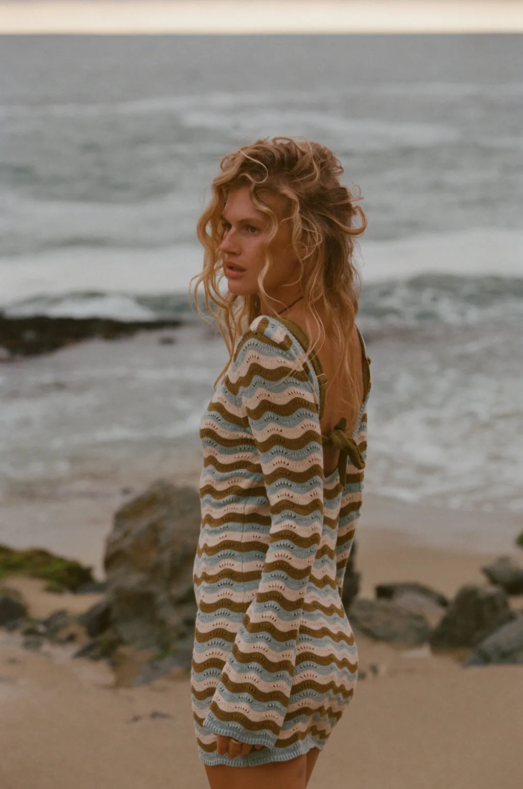 Whispering Tides Knit Mini Dress Blue Event Safe Body Safe