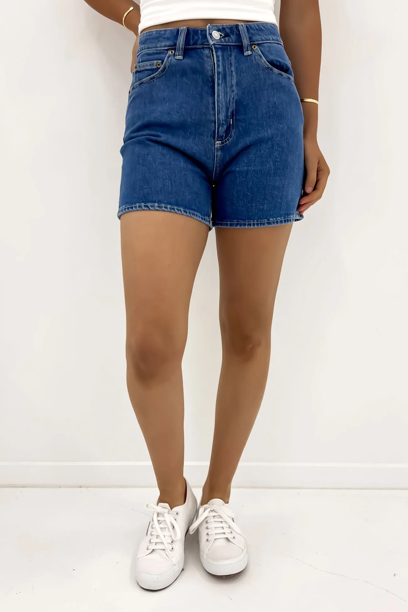 High Mom Short Blue Stone mountain style Non Restrictive Cut