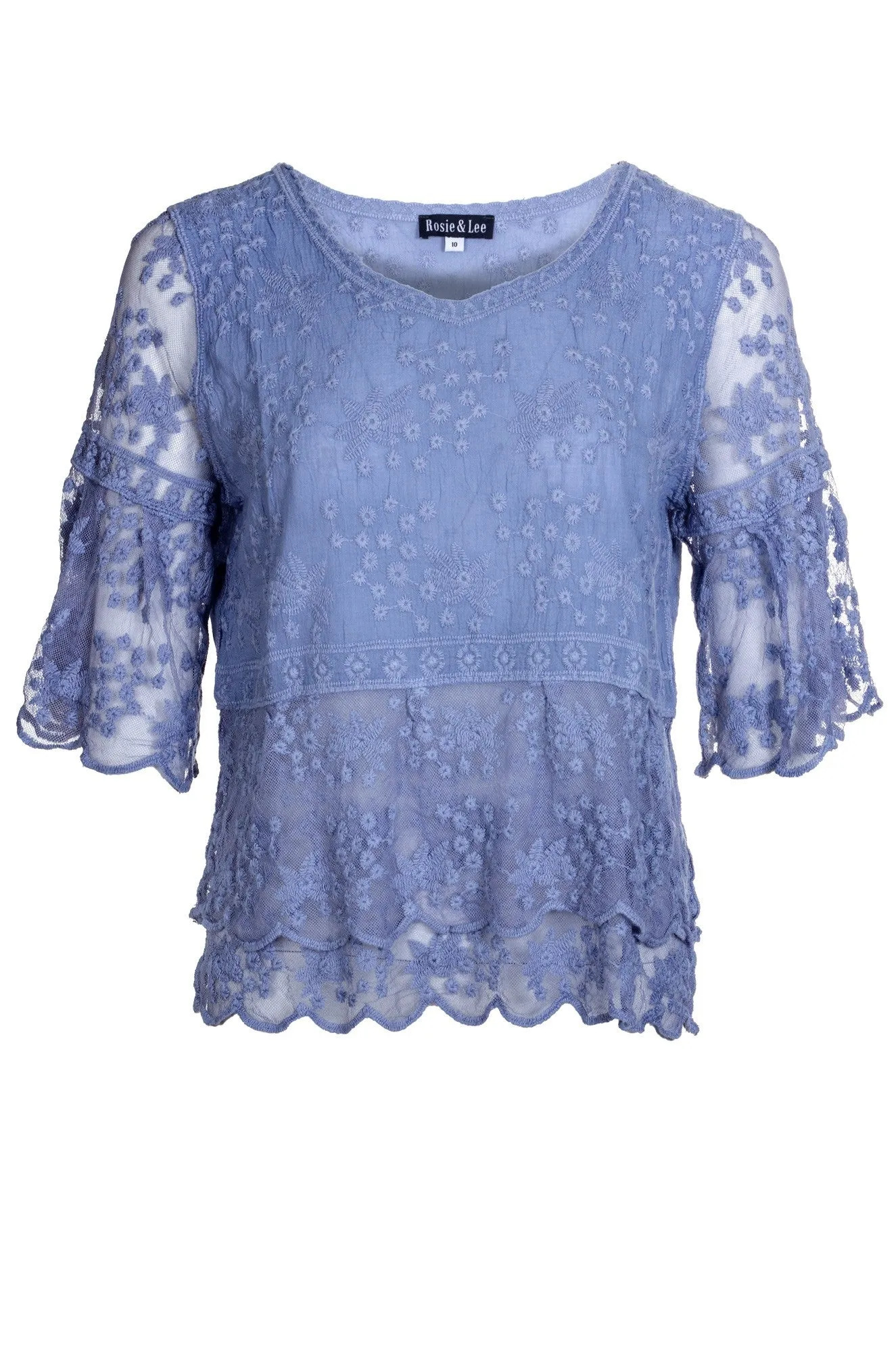 Fall Mood Embroidered Cotton Top | SKY BLUE | 6401A1