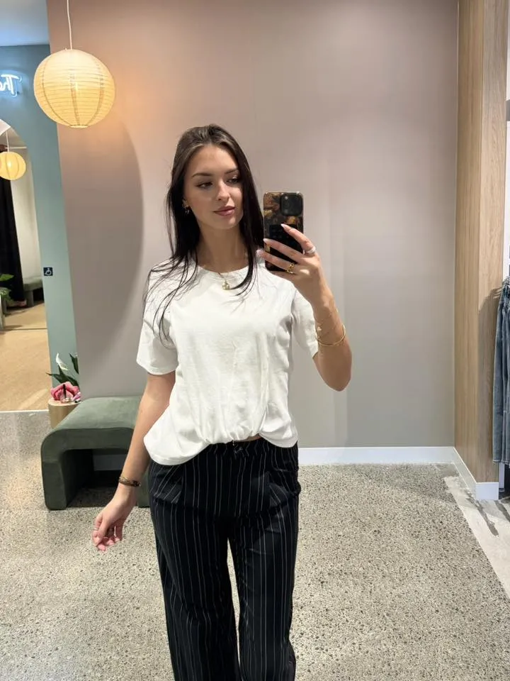 Ayva Tia Twist Tee White Breathable fabric Chic Smart