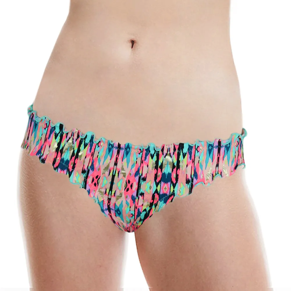 Tension Control Band Women's Ruffled Printed Bikini Bottom,Multi
