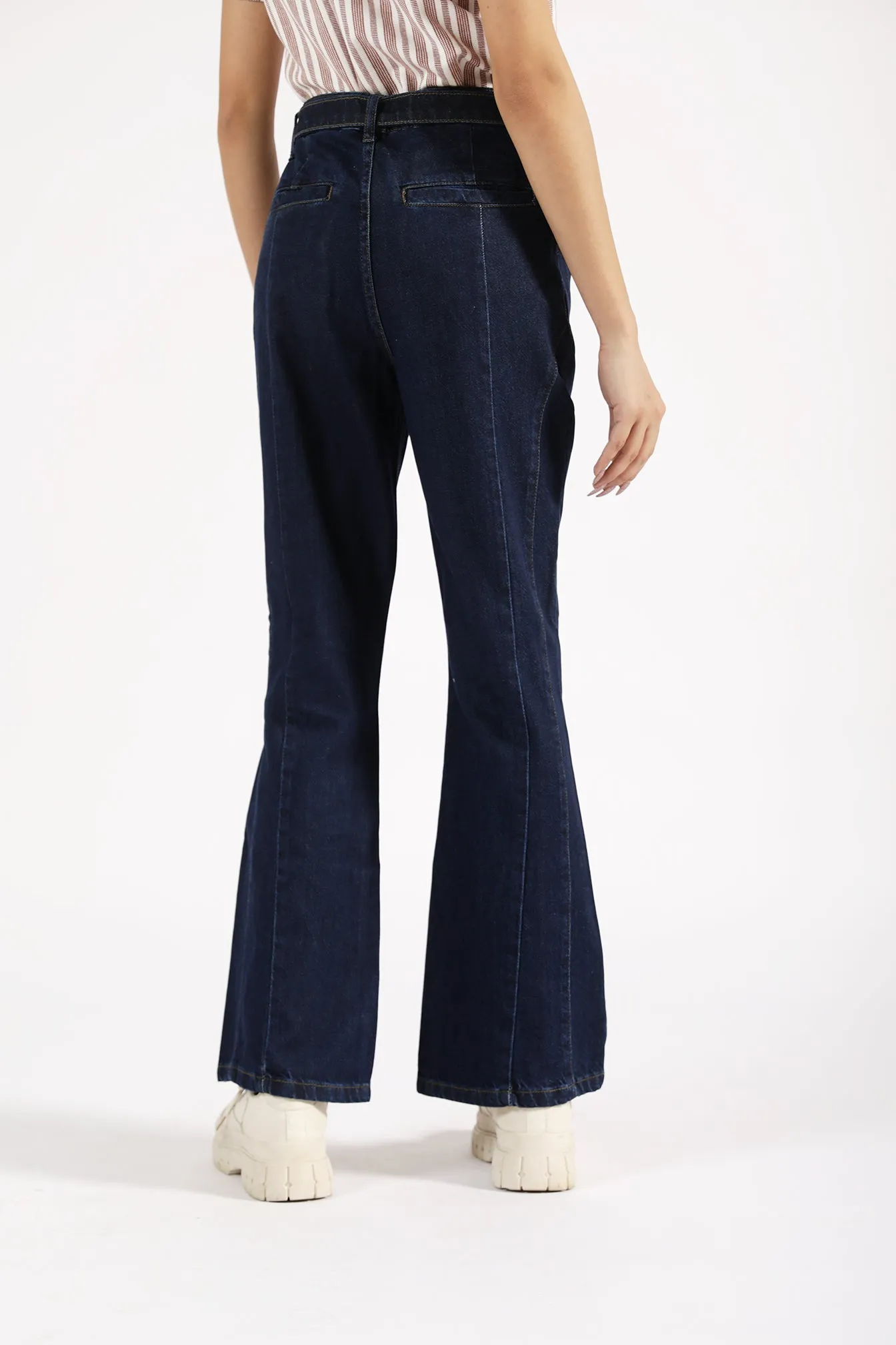 FLARED DENIM WITH BELT DETAIL All Purpose Wear