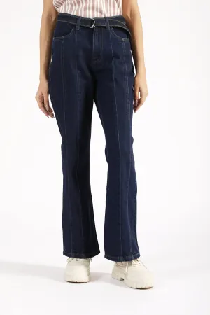Flexible Waistband FLARED DENIM WITH BELT DETAIL