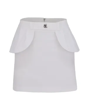 High waist ribbon flap skirt - White Knitted Fabric