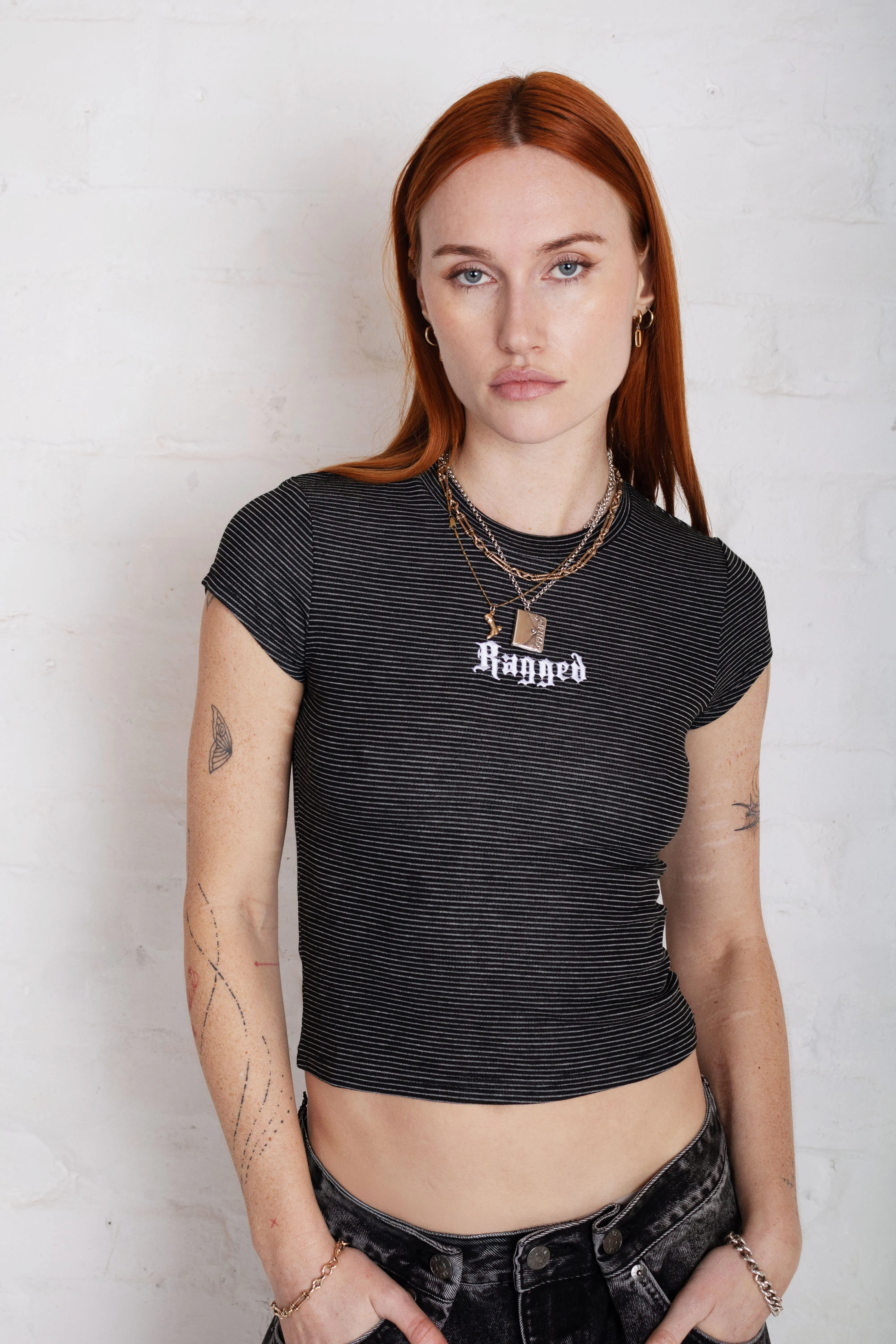 Stripe Logo Baby Tee Free Mind Bride Side