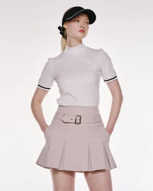 Smooth Finish Neutral Look [Final sale] Belt pleated skirt - Beige