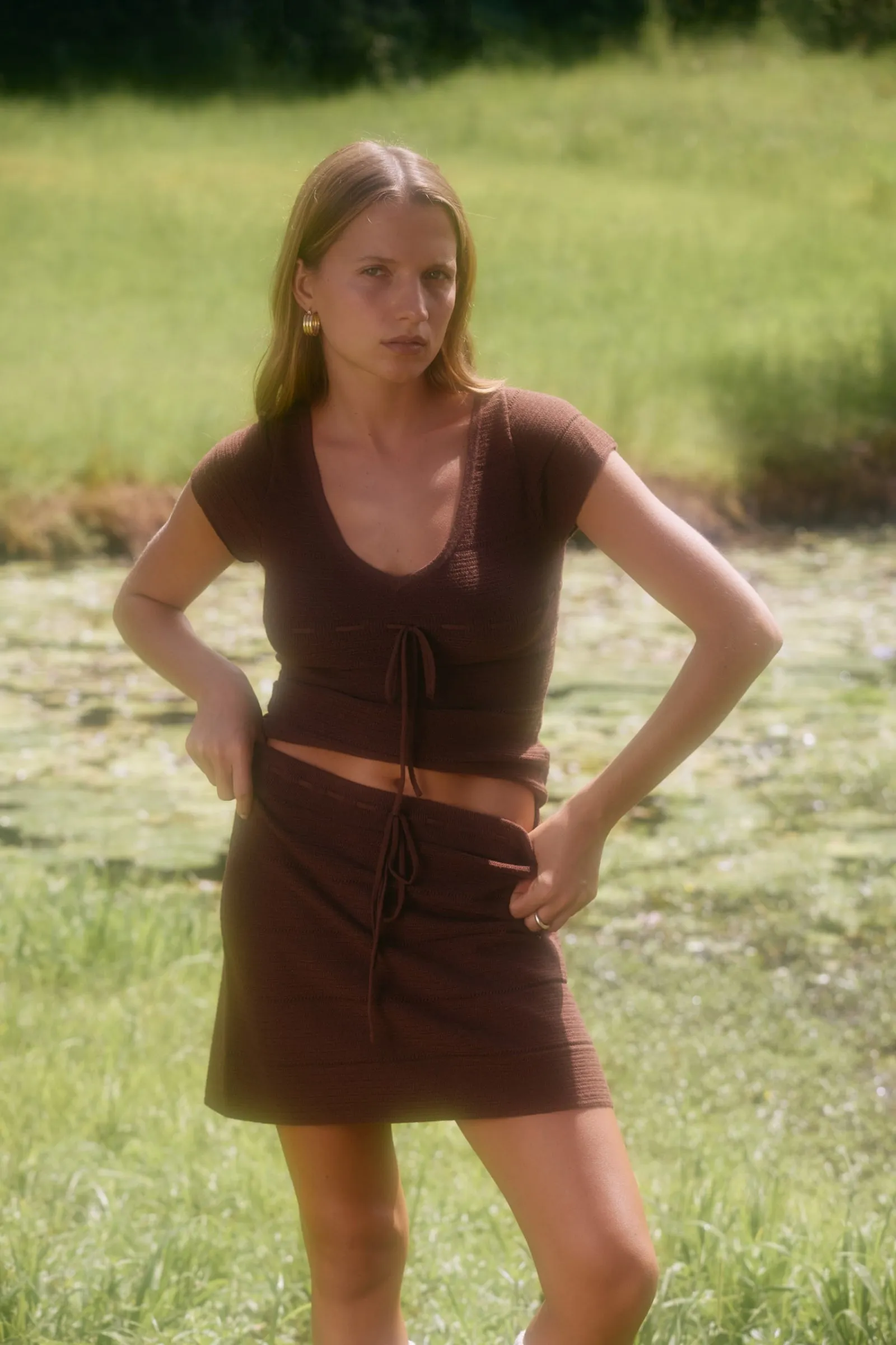 Maggie Knit Top Chocolate Biodegradable Fiber Construction