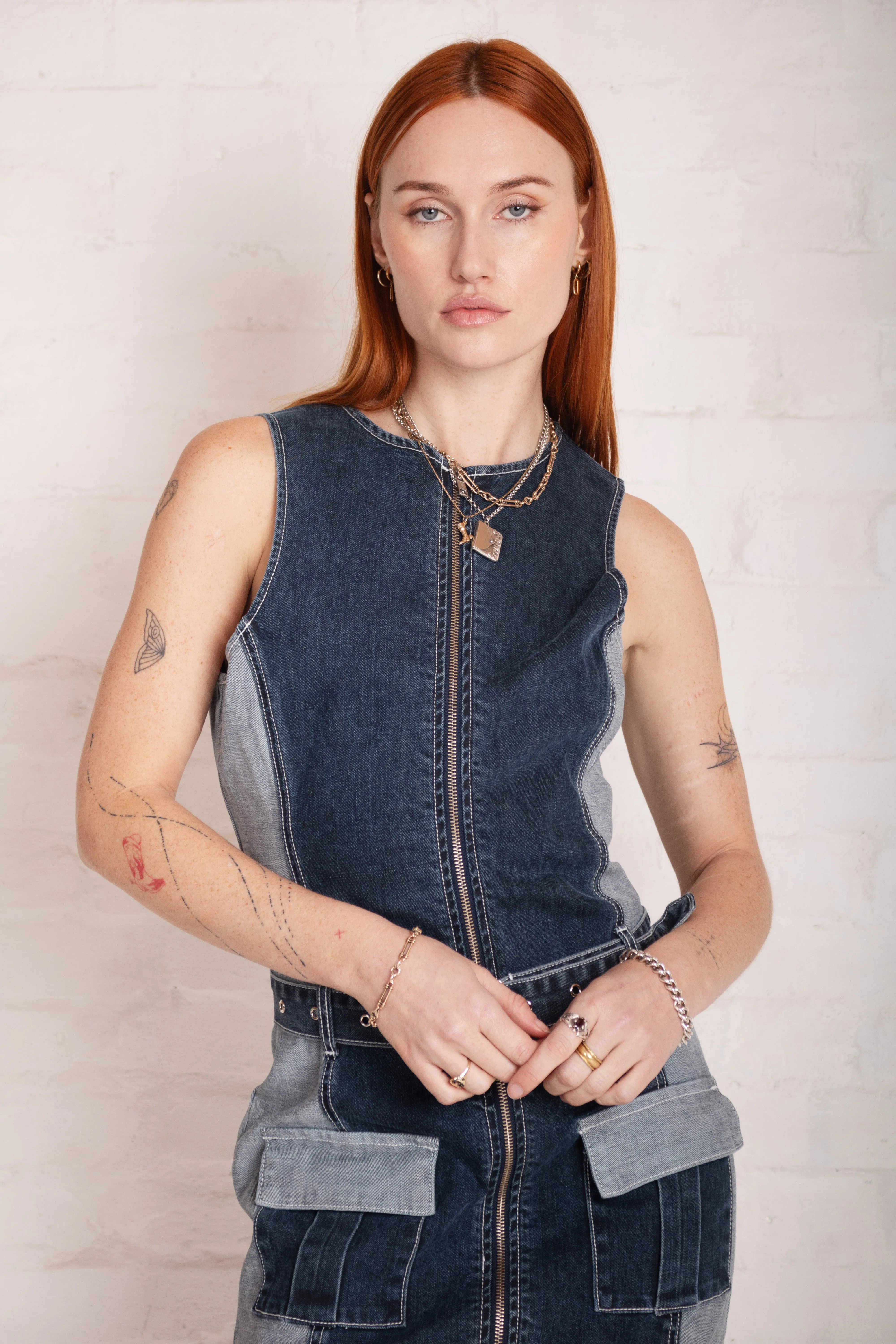 Campus Vibe Hose Patchwork Denim Mini Dress