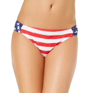 Quick Recovery Fabric Women's Striped Stars Bikini Bottom,White/Red