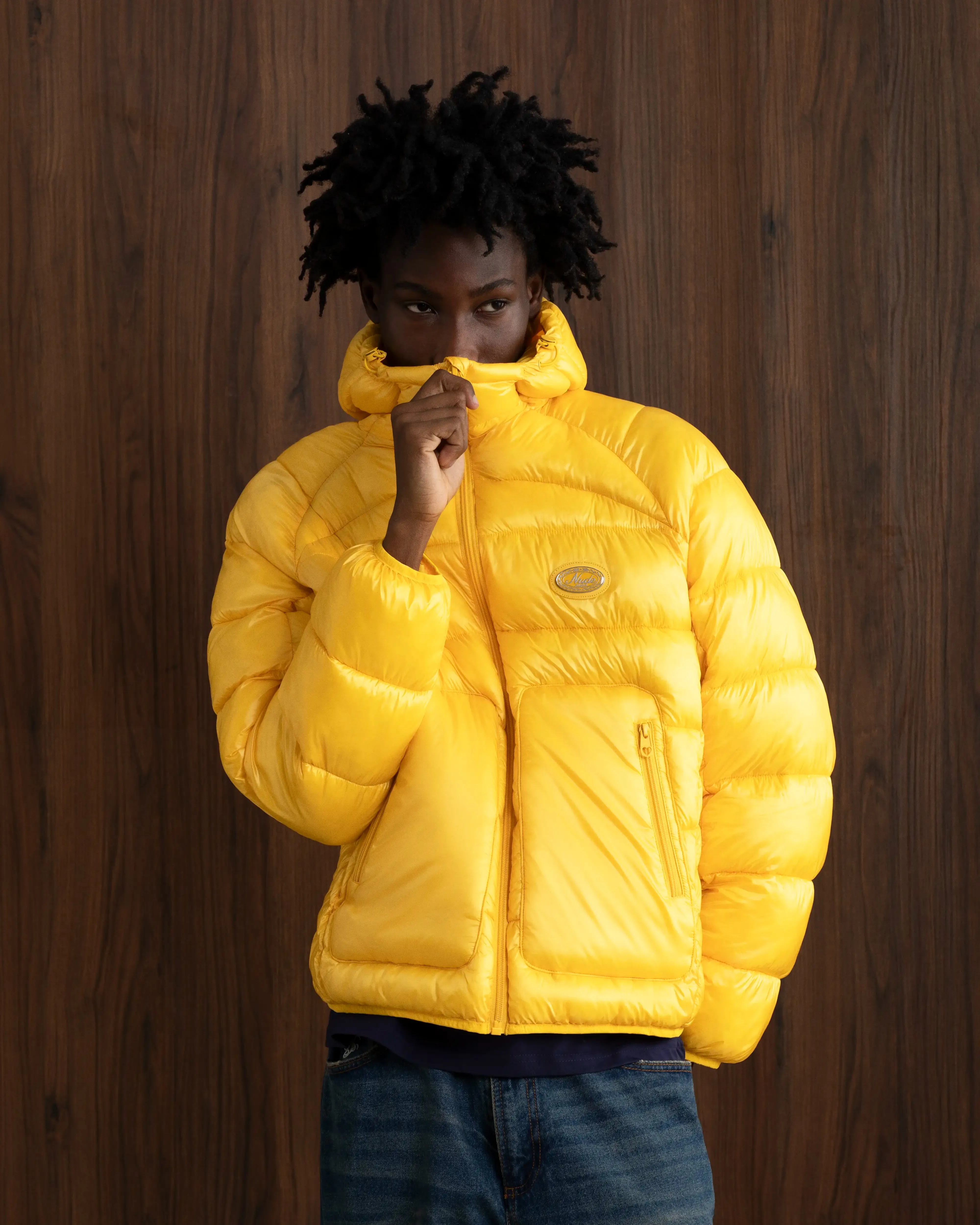 Insulated Lining Logo Free Style Iconic Puffer Jacket Yellow