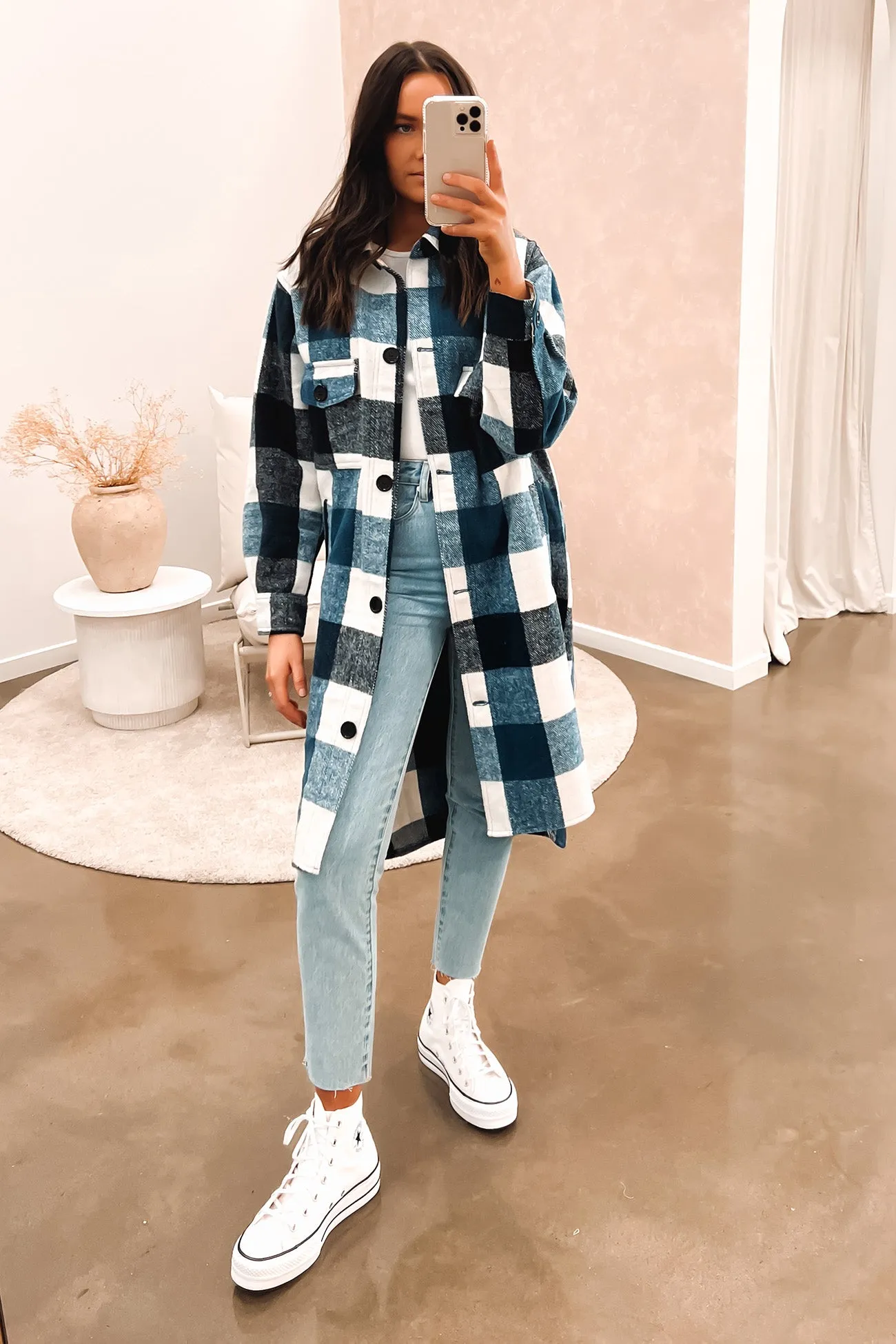 Clean Minimal Look Indi Shacket Blue Check