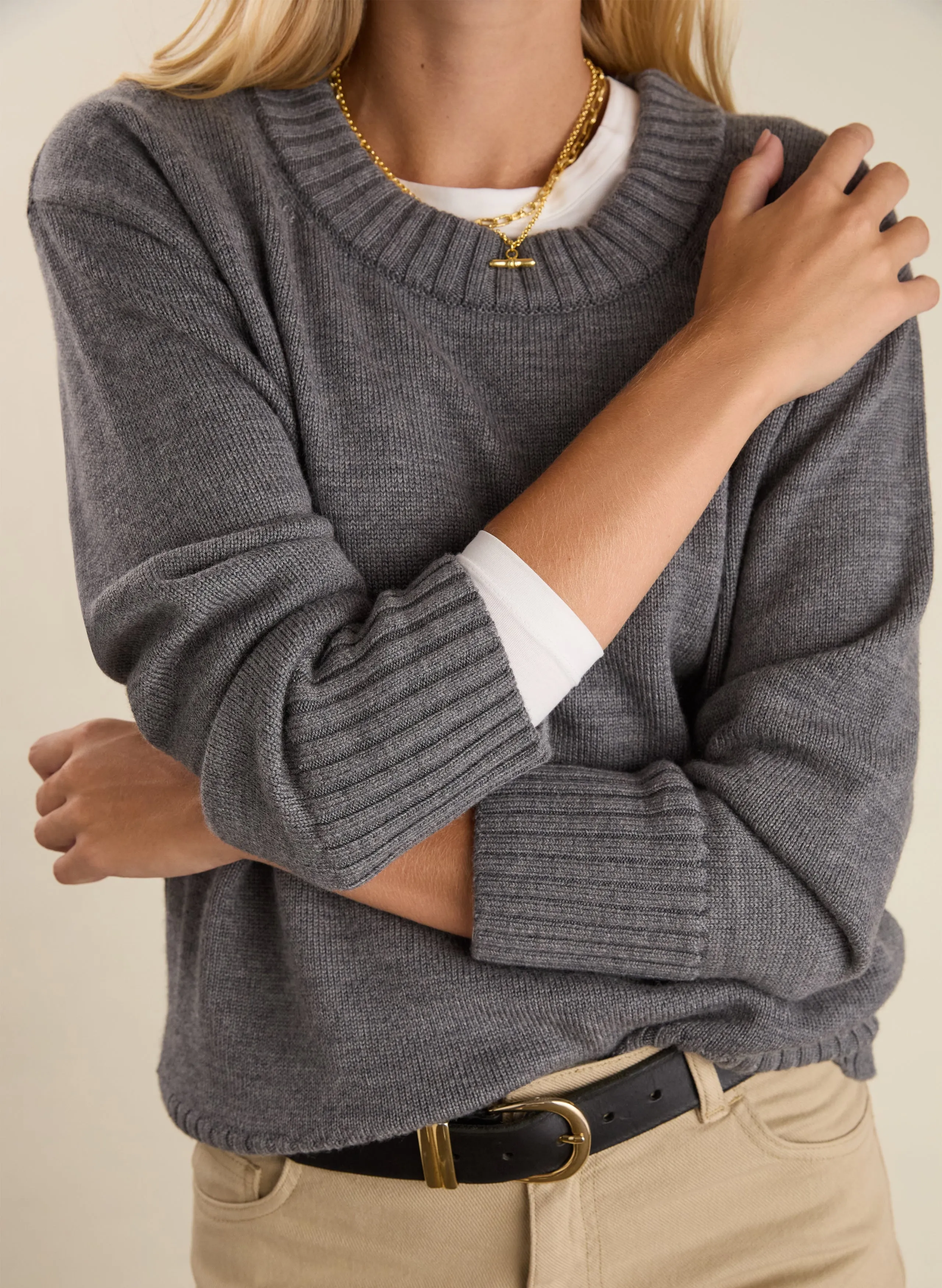 Seasonal Layered Non Restrictive Ines?Merino Crew Neck?Jumper