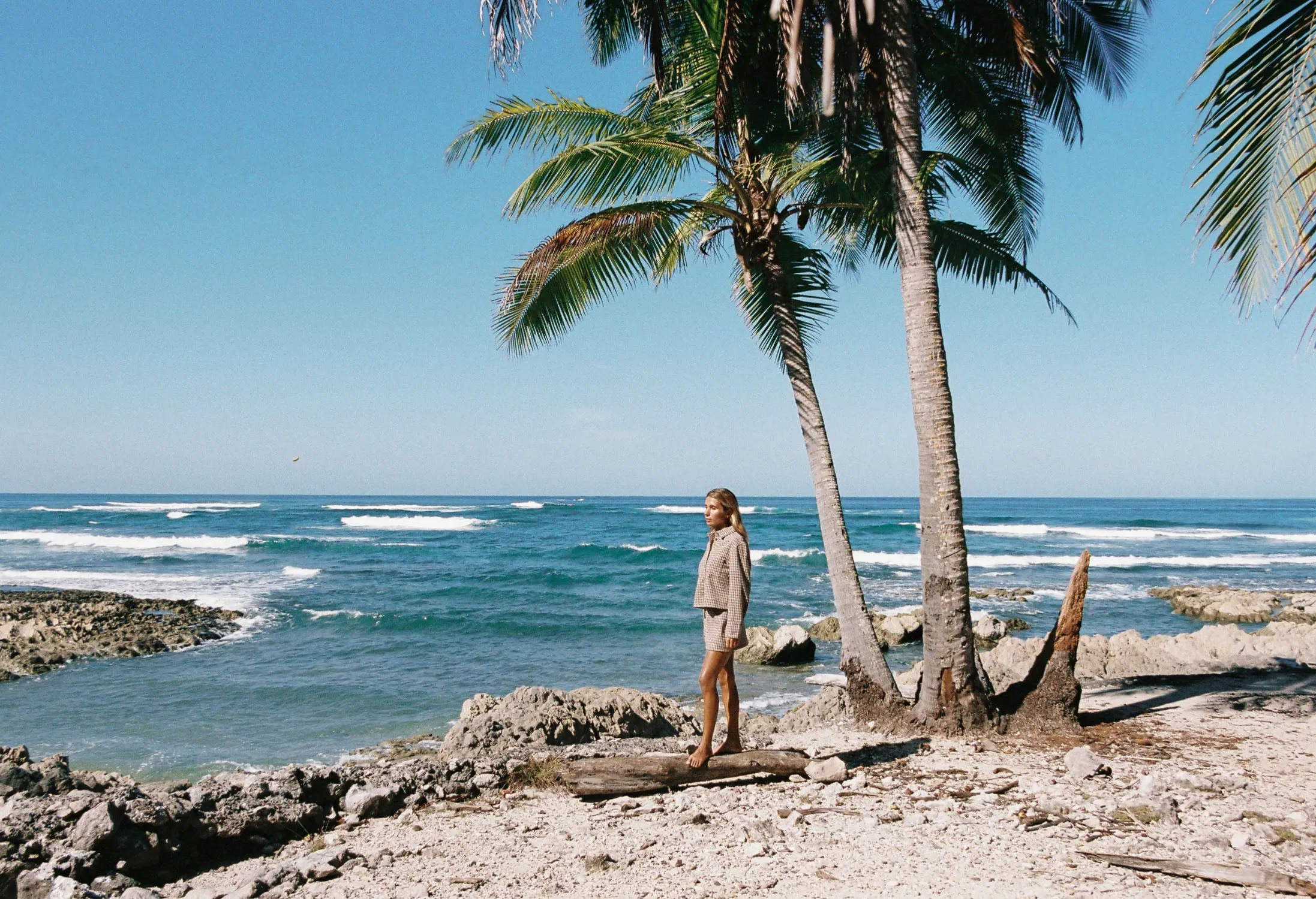 Lightweight texture Isolde Mini Skirt Beige