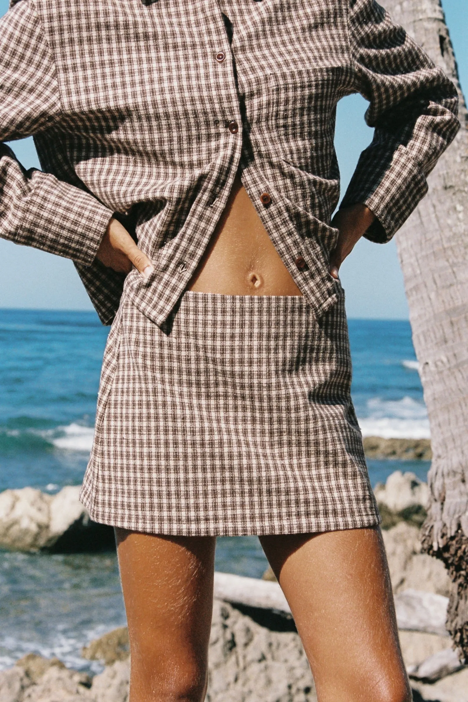 Midi length Bold Finish Isolde Mini Skirt Beige