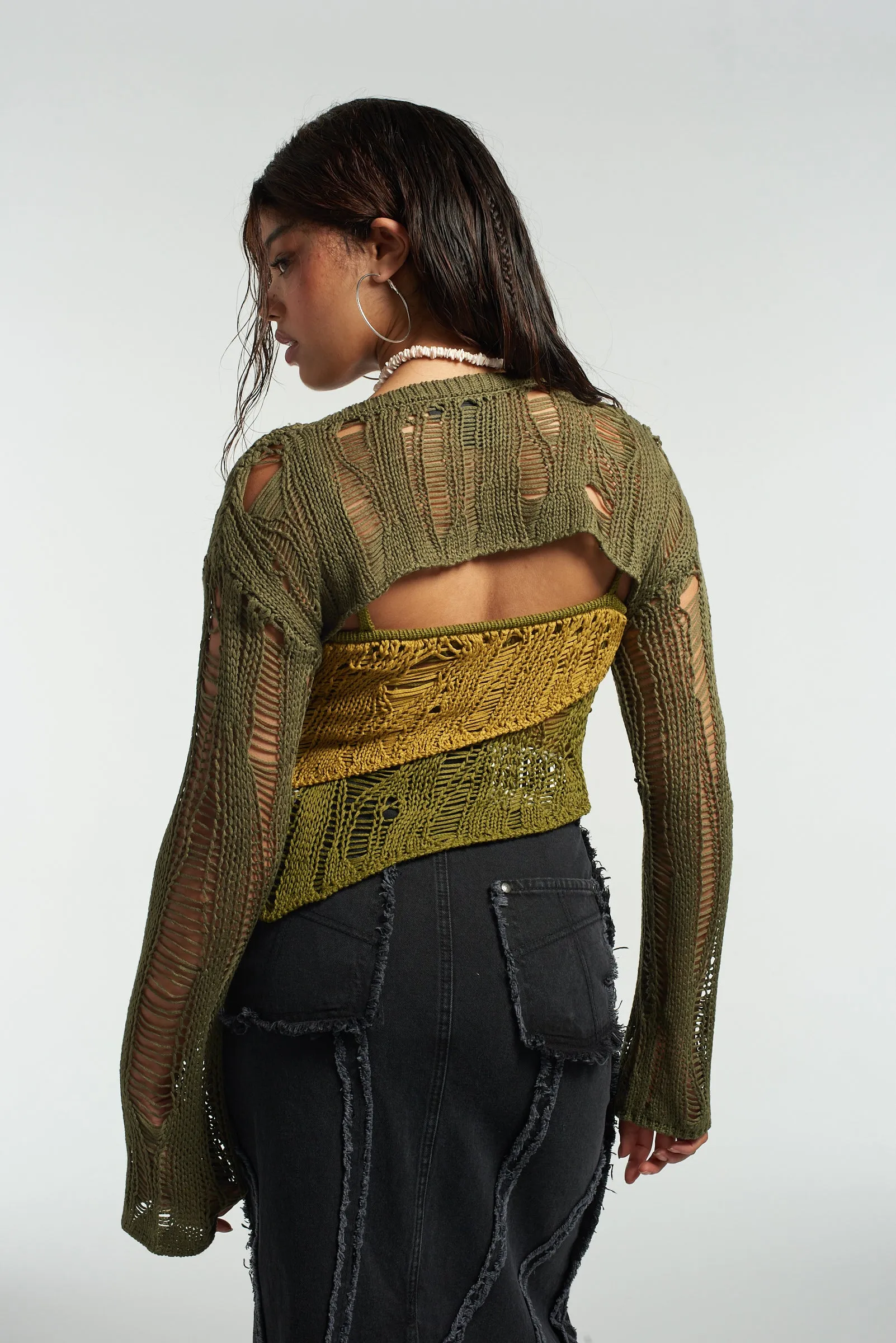 Roomy Design Global Glow Ivy Layered Ladder Knit Top