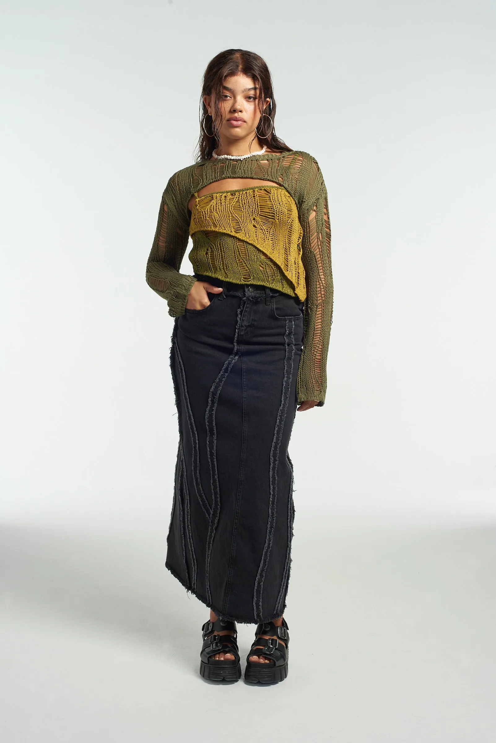 Insulated Outerwear Ivy Layered Ladder Knit Top