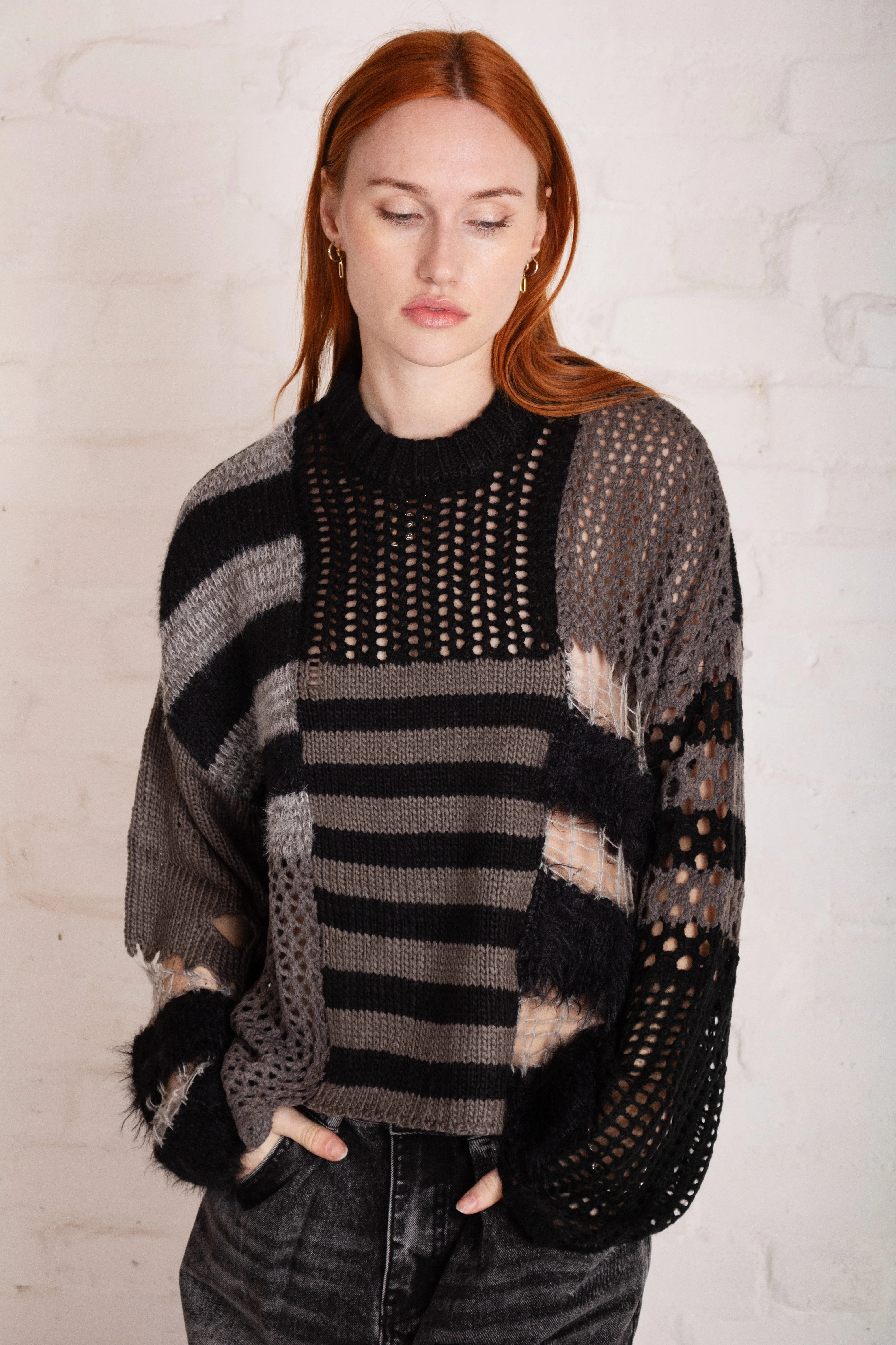 MultiDirectional Stretch Compound Patchwork Stripe Knit