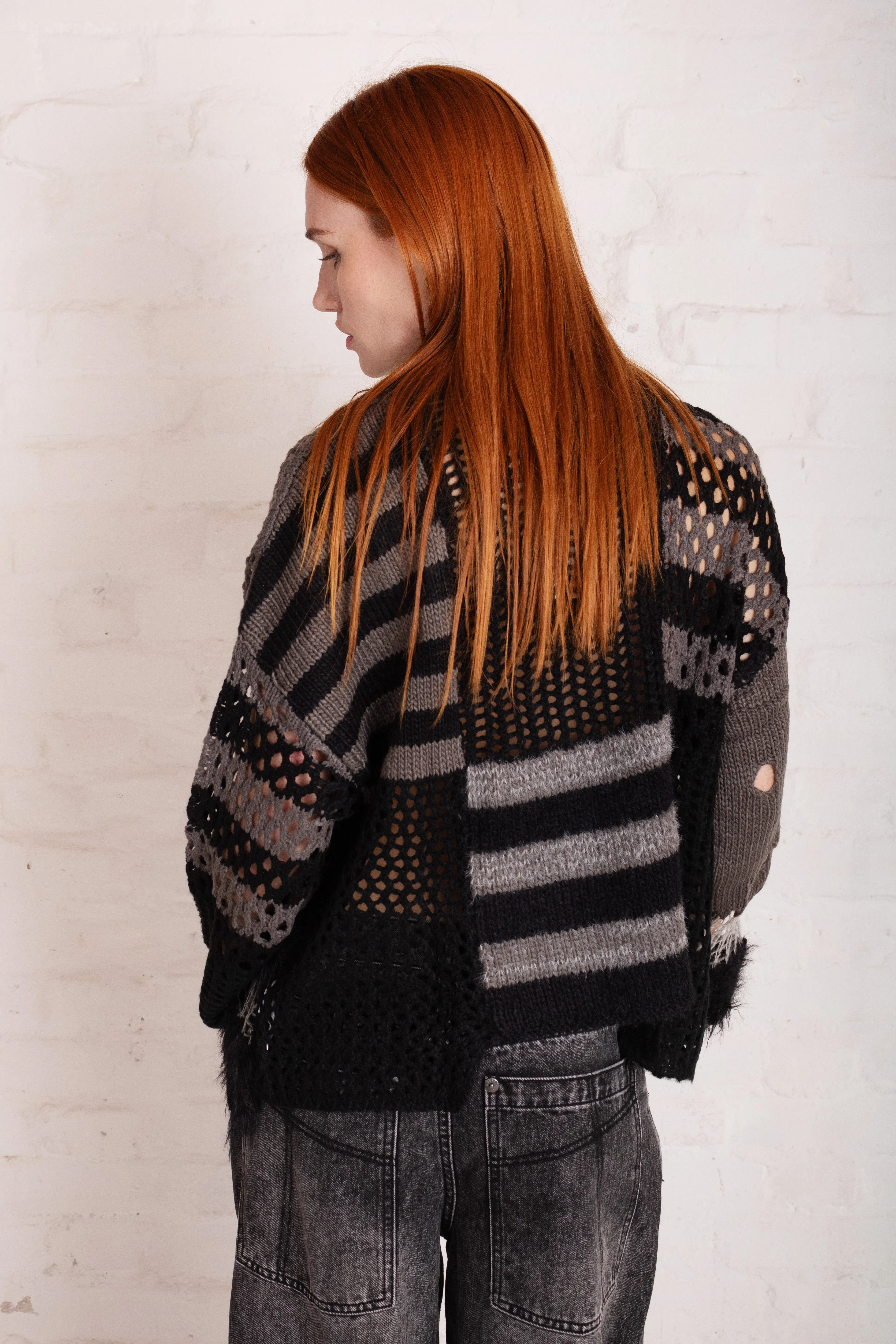 Winter Outfit Double Layered Cuffs Compound Patchwork Stripe Knit