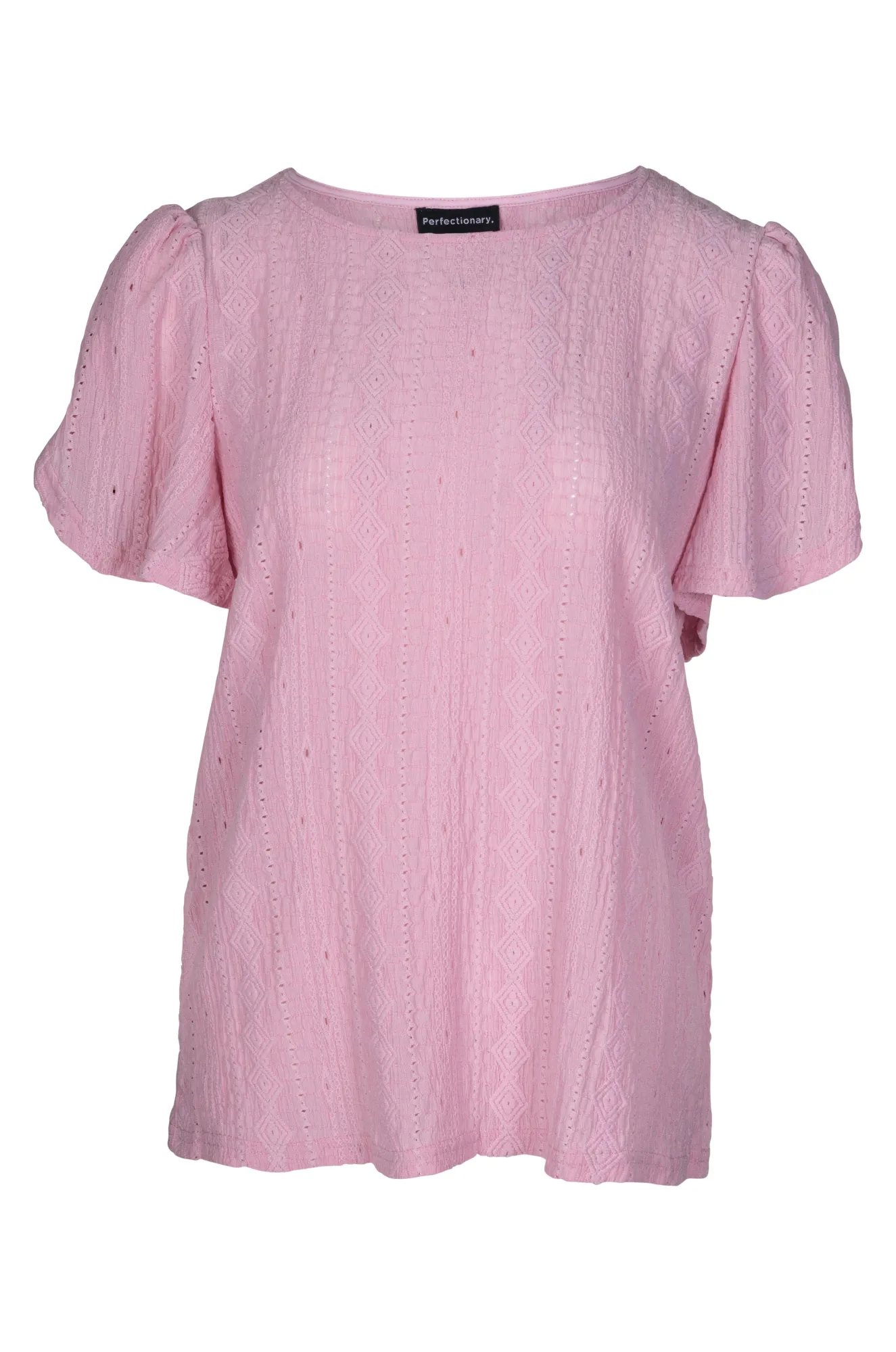 Jacquard Stretch Tulip sleeve Top | PINK | 4622A1 Utility Jacket