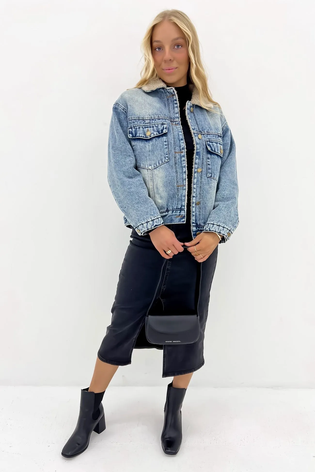 James Denim Sherpa Jacket Mid Blue Travel Fit