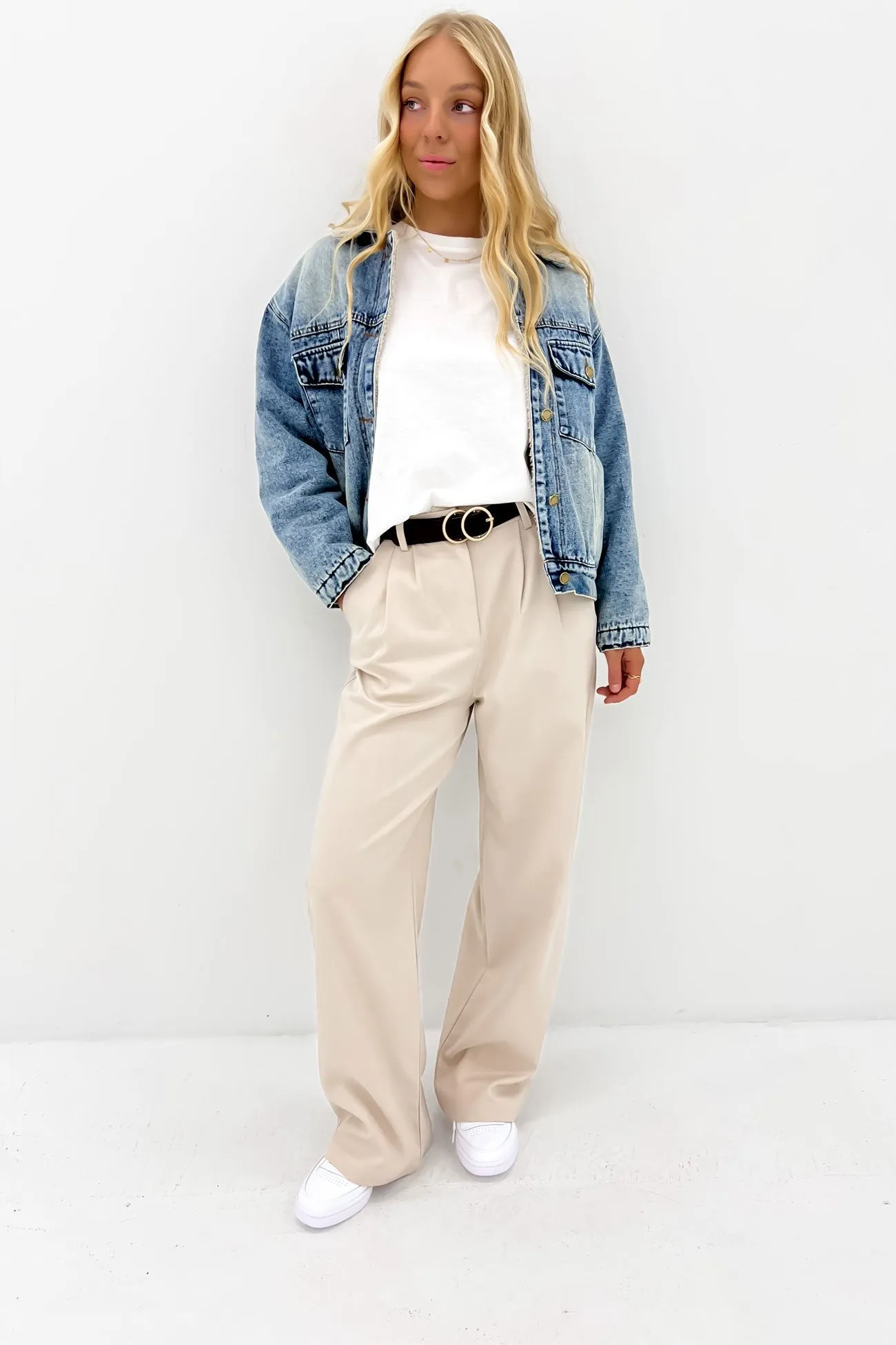 James Denim Sherpa Jacket Mid Blue Fur Trim Zippered Pockets