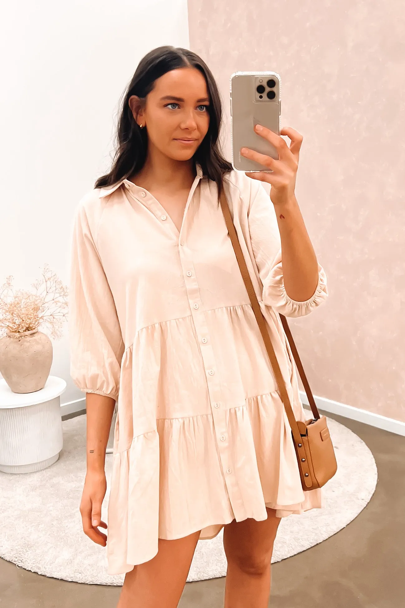 Jared Mini Dress Beige Modern and Feminine Comfortable Silhouette