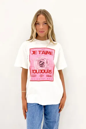 Je T'aime Oversized Tee Vintage White Minimalist Apparel Slim Fit Cut