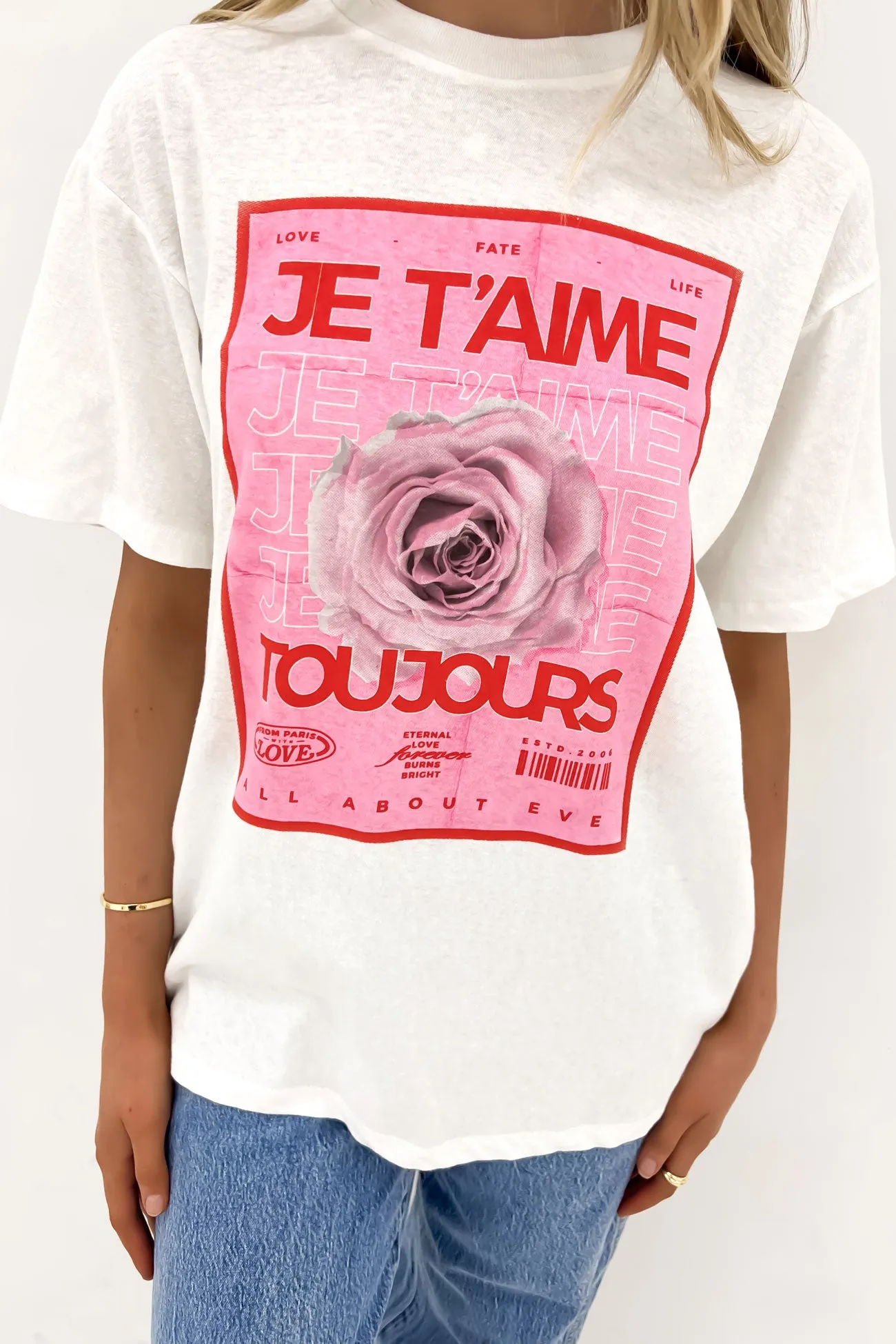 Je T'aime Oversized Tee Vintage White Micro Perforation Fun Prints