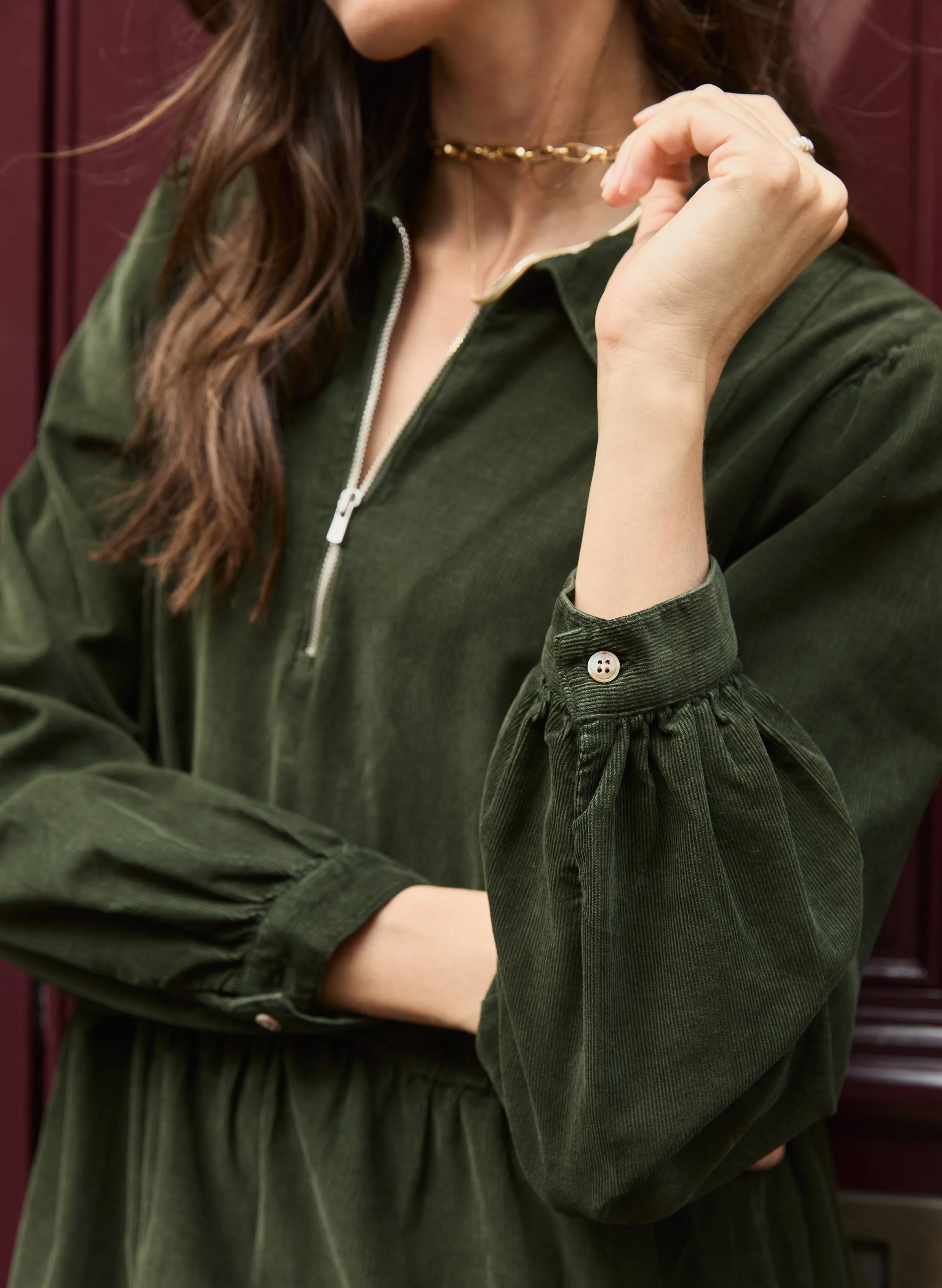 Jean Organic Corduroy?Midi Dress Printed-Fabric