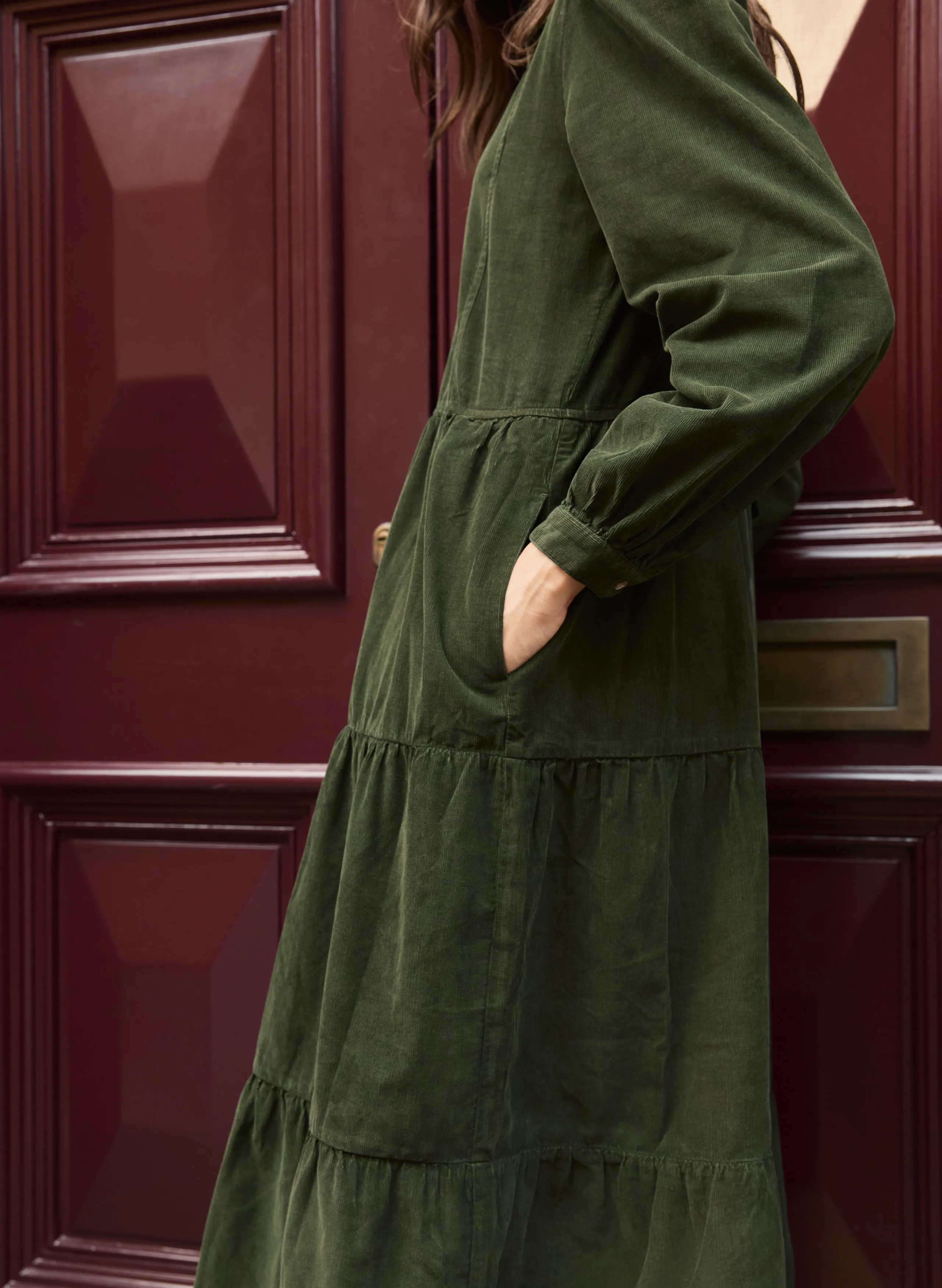 Jean Organic Corduroy?Midi Dress Contrast-Panel Natural Light