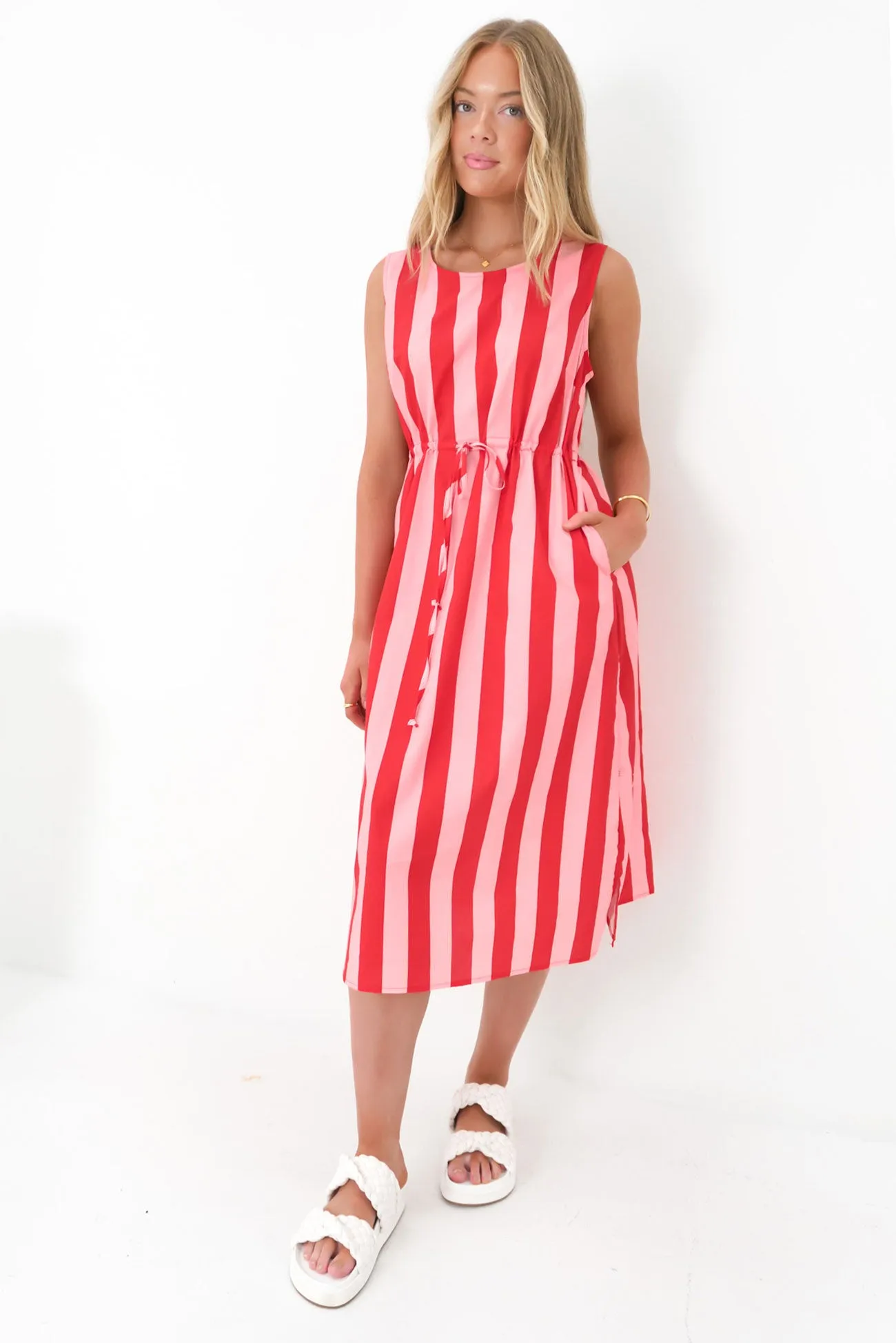 Jerica Midi Dress Pink Stripe Sister Glow