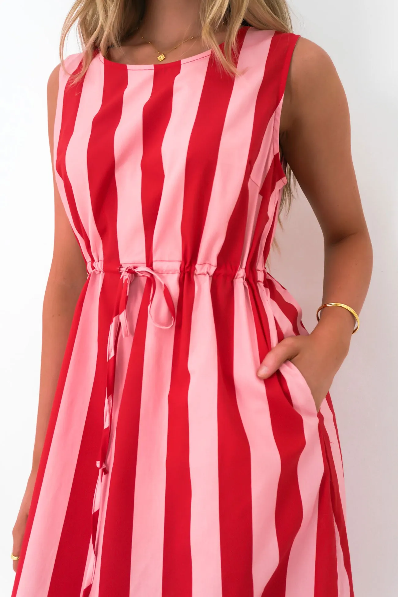 Jerica Midi Dress Pink Stripe Contemporary Design