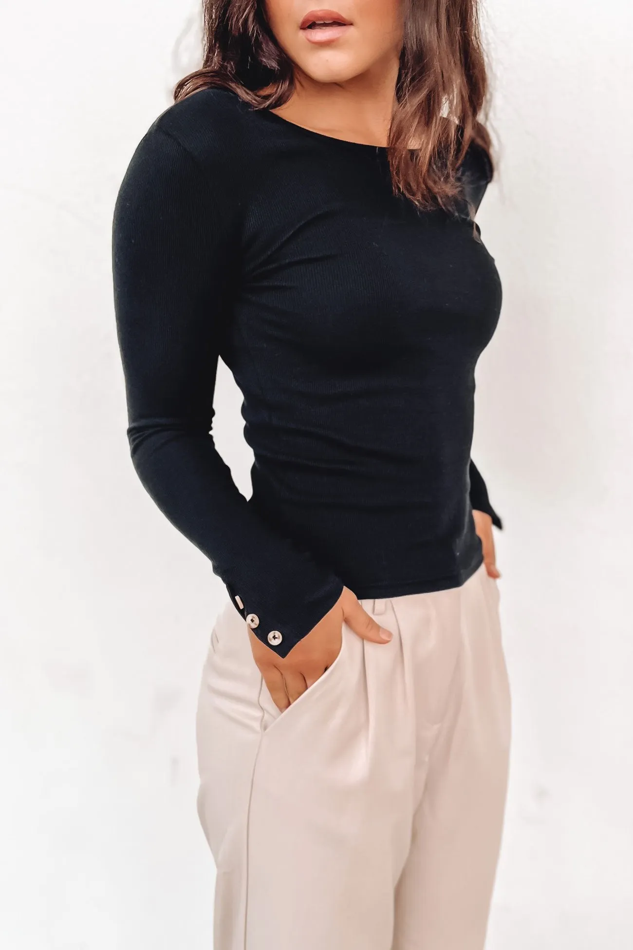 Jordyn Rib Long Sleeve Black HighCollar Style Classic Suit