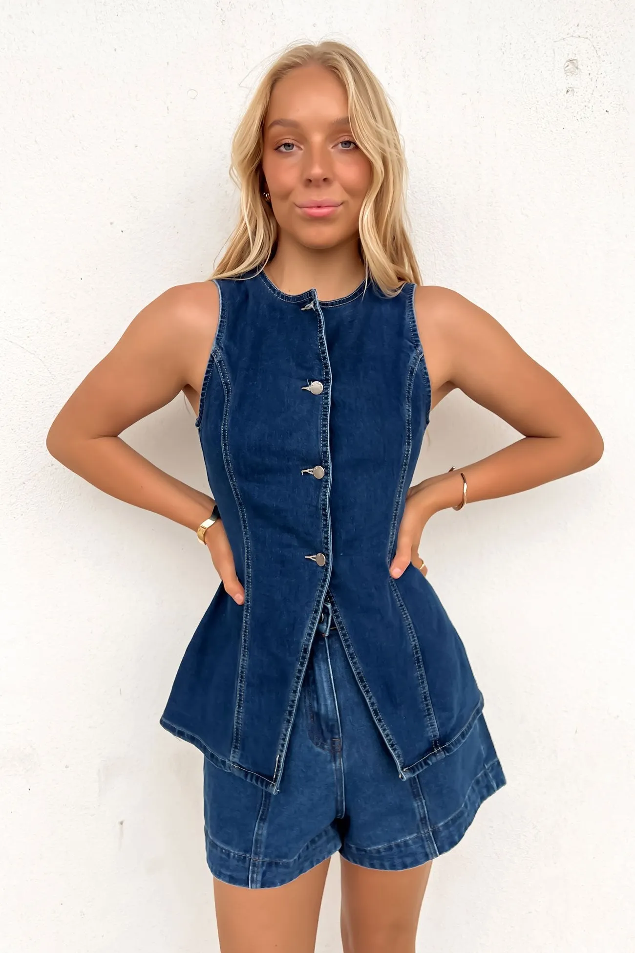 Epic Glow Joshy Denim Vest Mid Blue