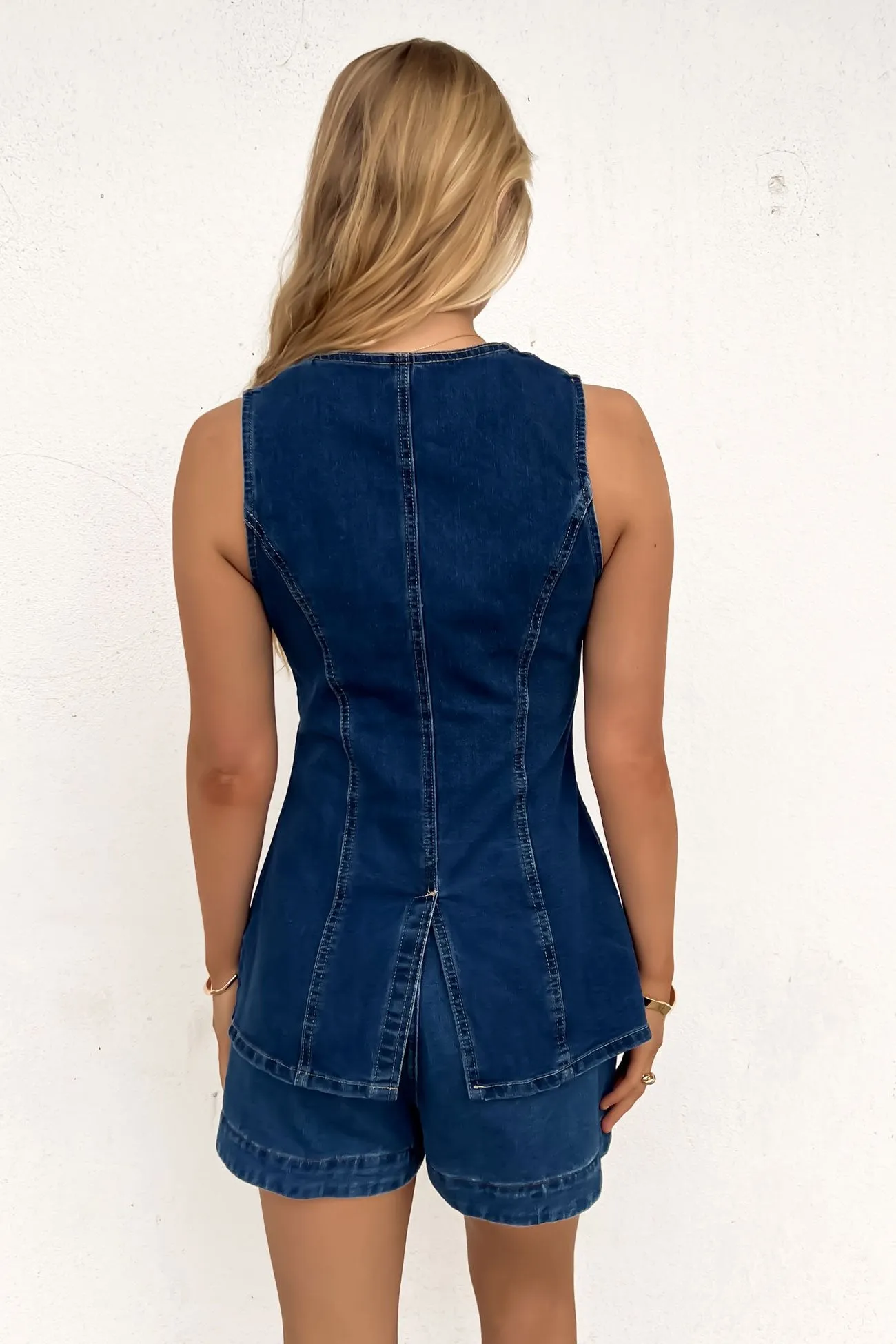 Lightweight Layering Joshy Denim Vest Mid Blue