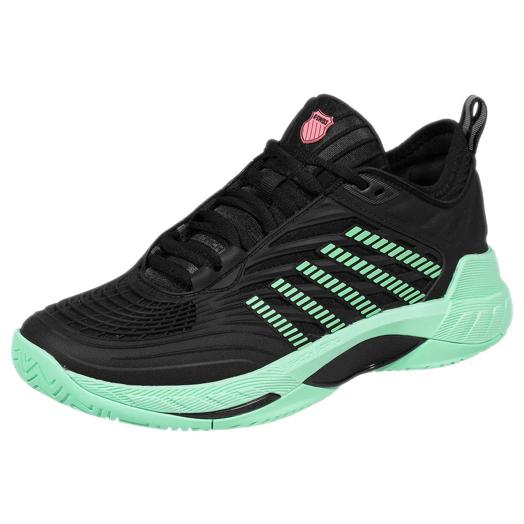 Breathable Airflow Non Restrictive Forefoot K-Swiss Women's Hypercourt Supreme 2 - Black/Neon Mint