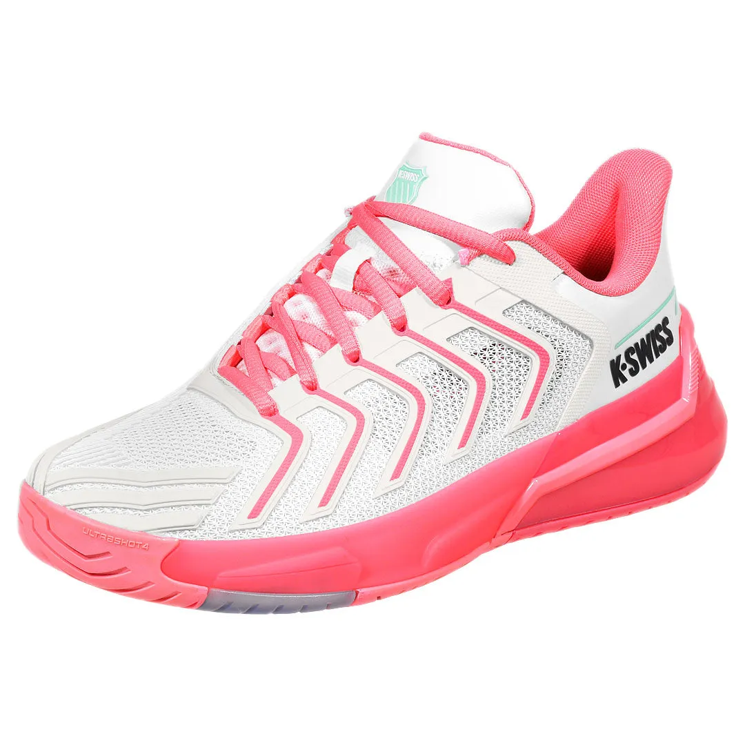 K-Swiss Women's Ultrashot 4 - White/Neon Pastel Pink warm weather Fitness Edge