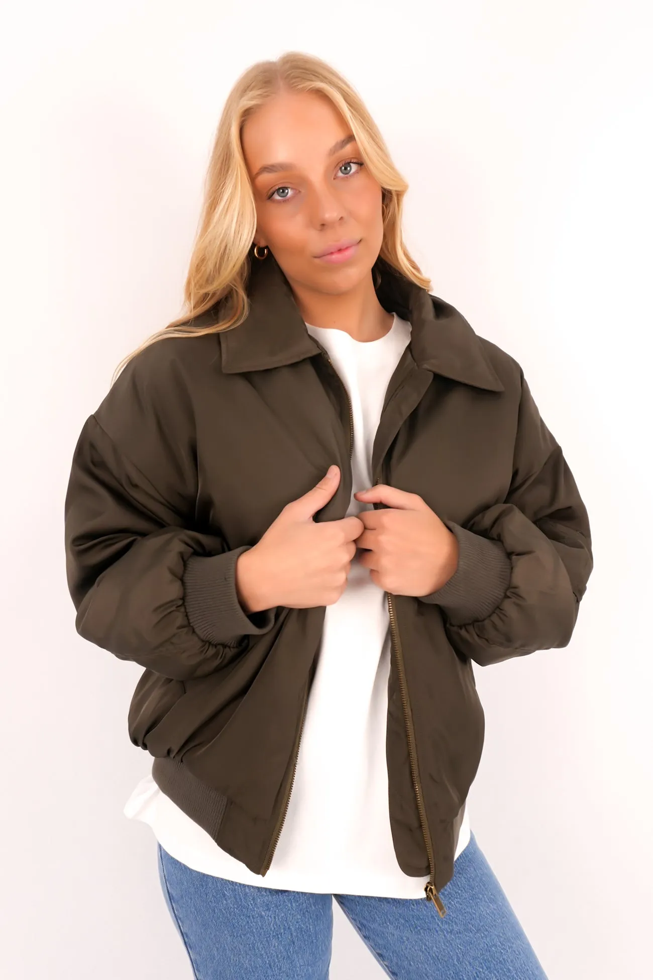Flatlock Seam Construction High End Look Kara Jacket Khaki