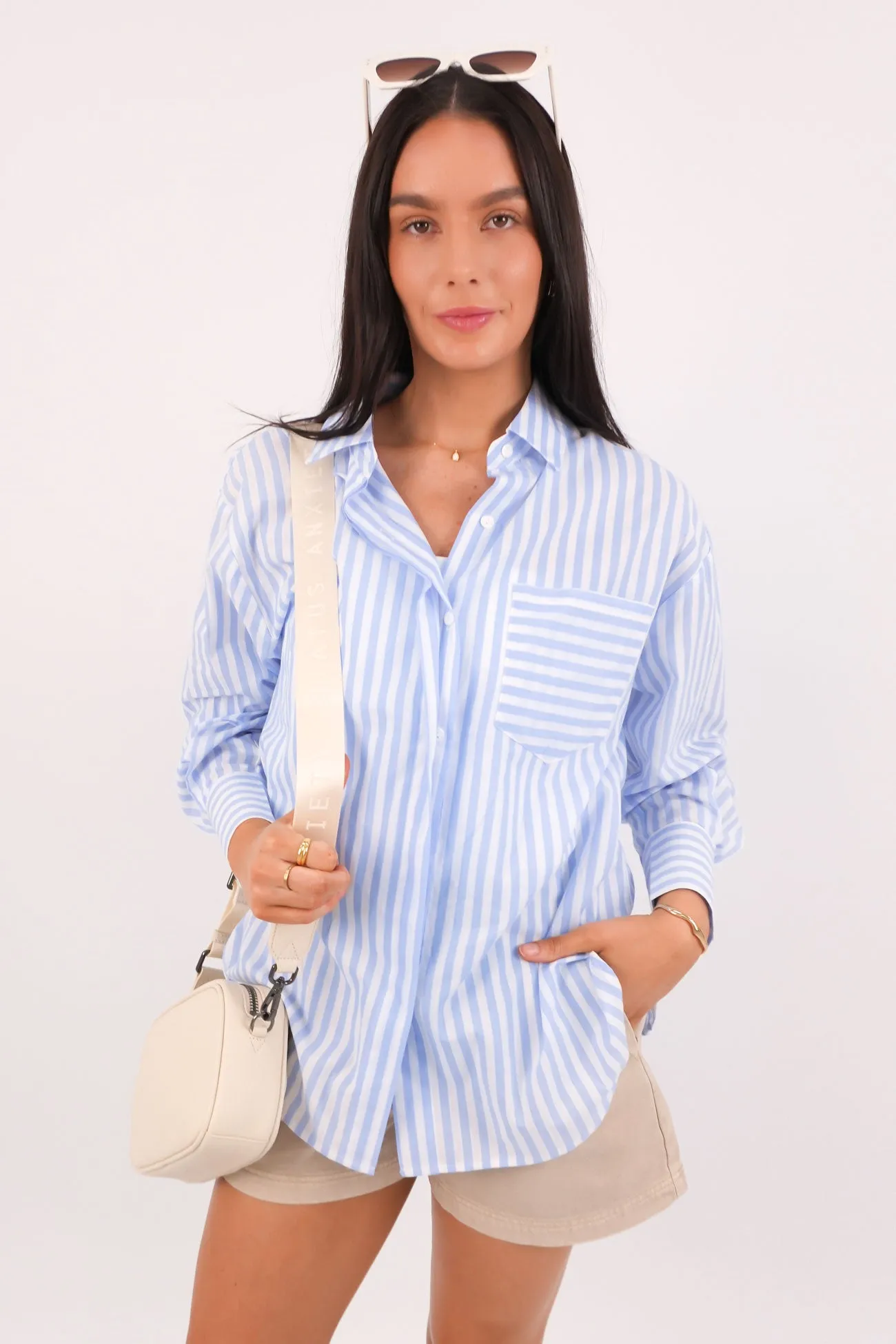 Stretch Material Kayla Shirt Blue Stripe