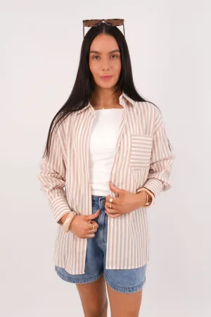 Kayla Shirt Latte Stripe Vegan Multi Panel Design