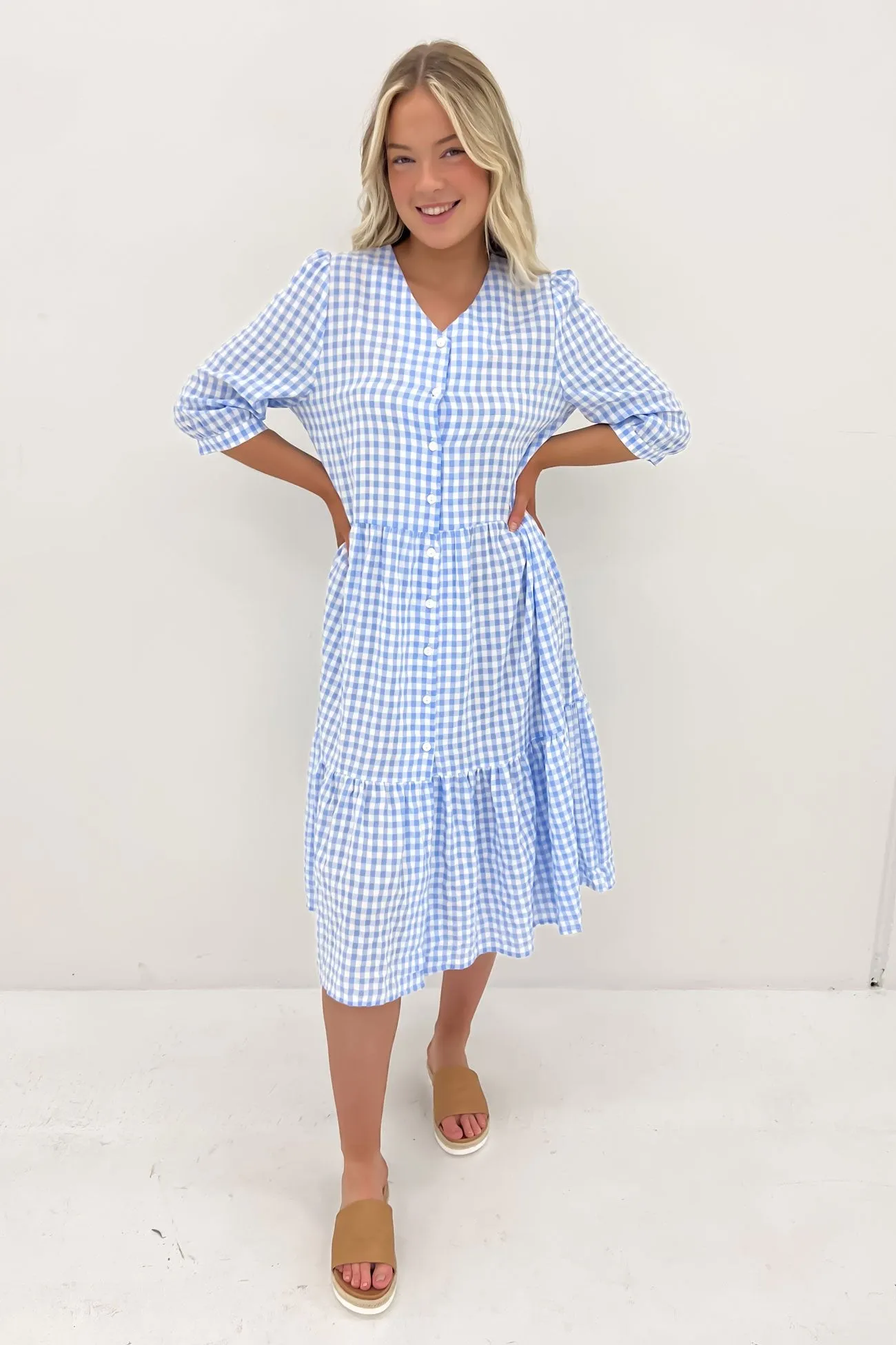 Kaylah Midi Dress Blue Gingham City Flow