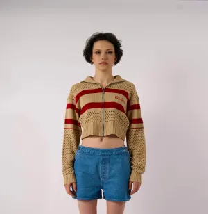 Kickers Crop Striped Knit Hoodie Outdoor Comforted