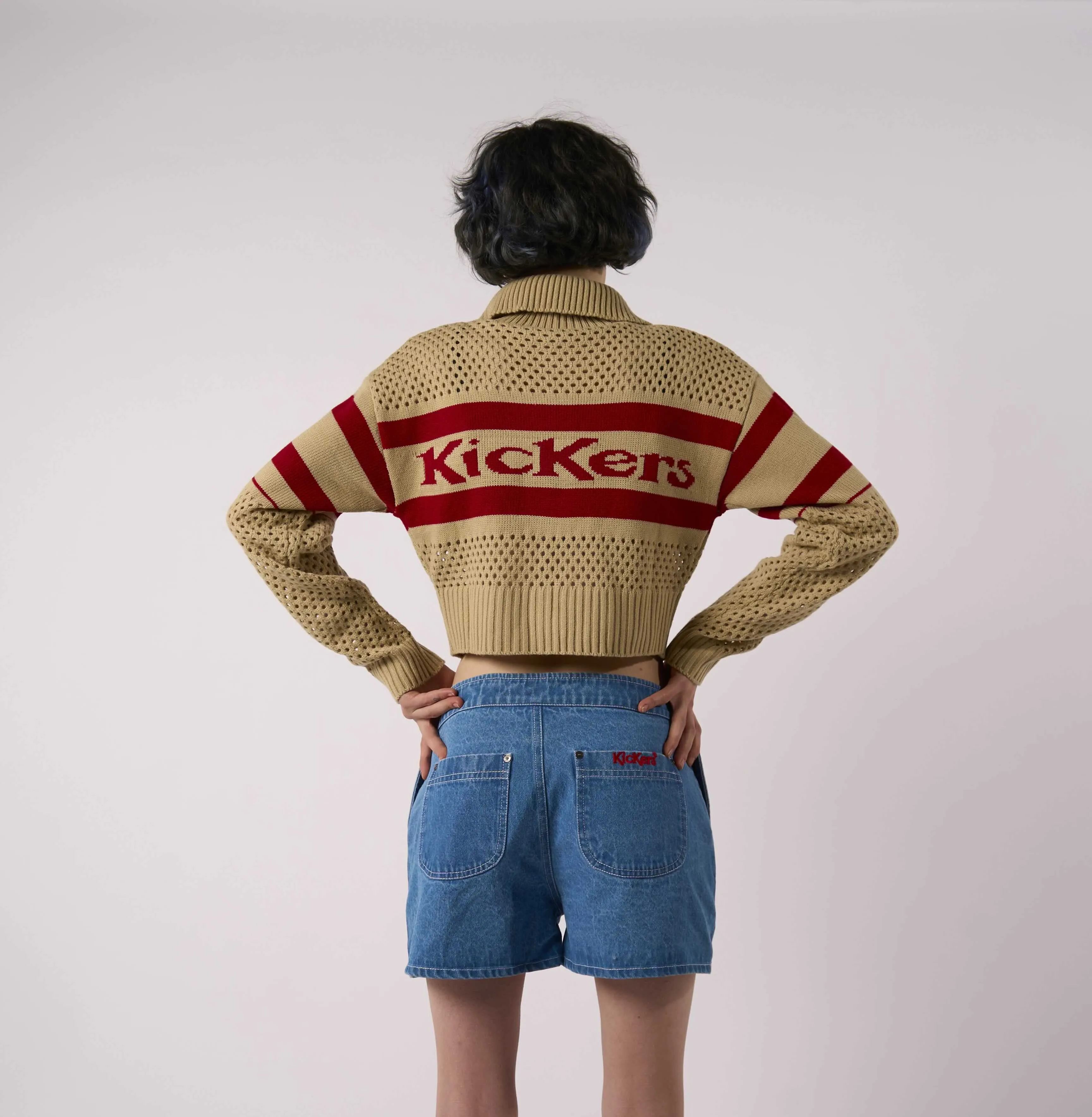 Kickers Crop Striped Knit Hoodie WrinkleResistant Knit Structure Minimal Fashion