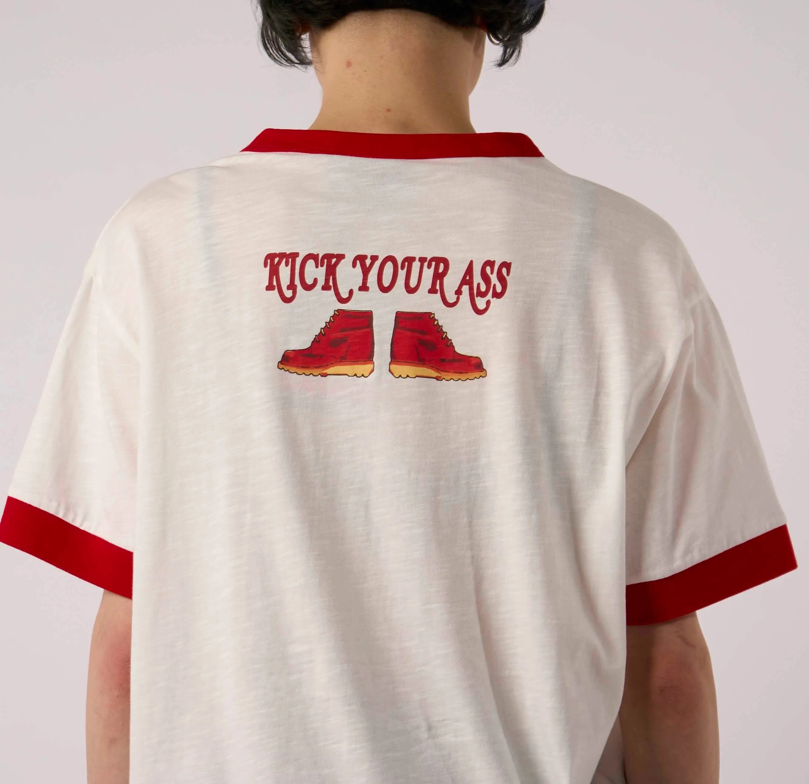 Open Heart Layering Piece Kickers Ecru & Red Raglan Logo T-shirt